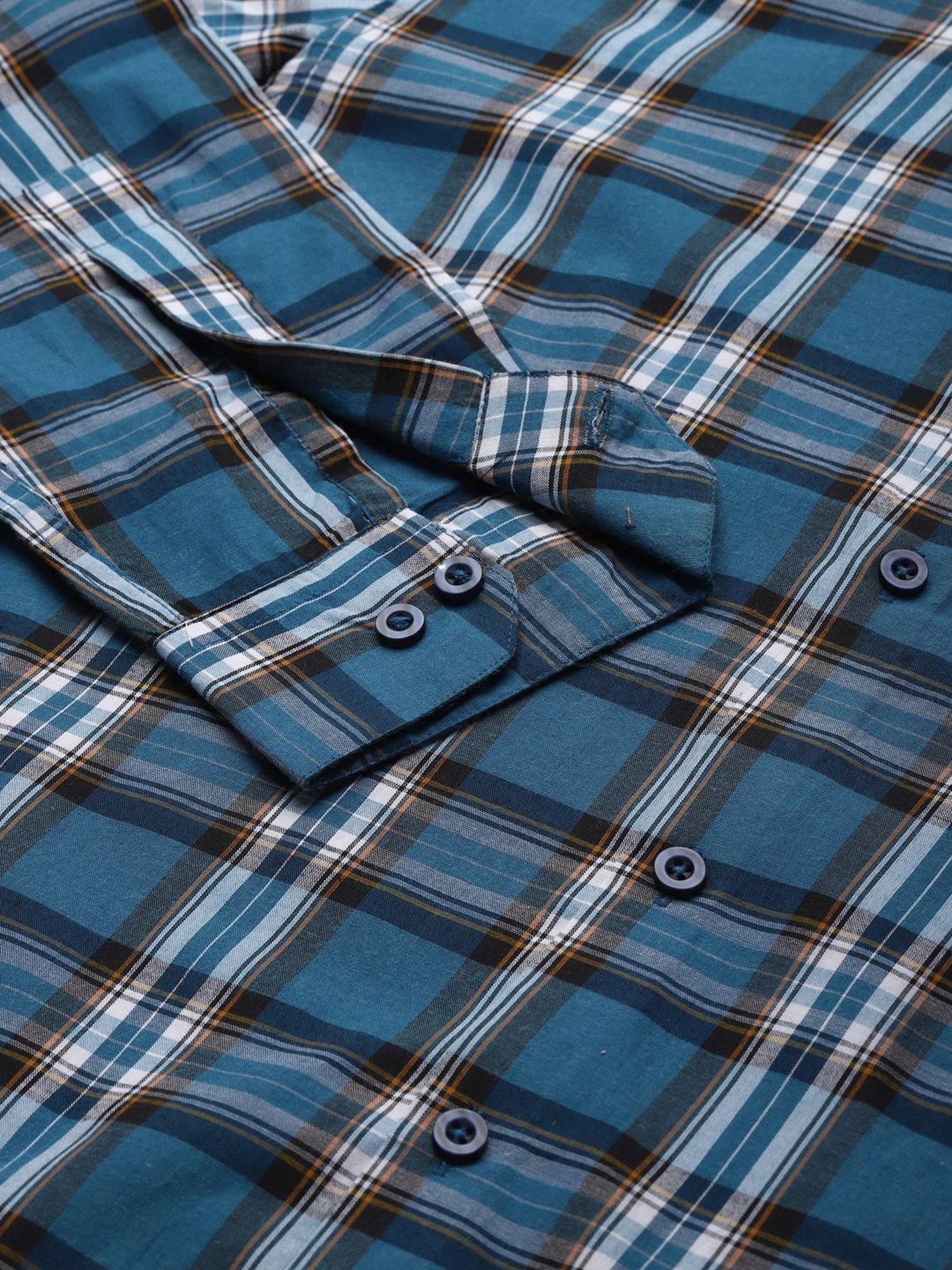 Sojanya Blue Cotton Regular Fit Checks Shirt