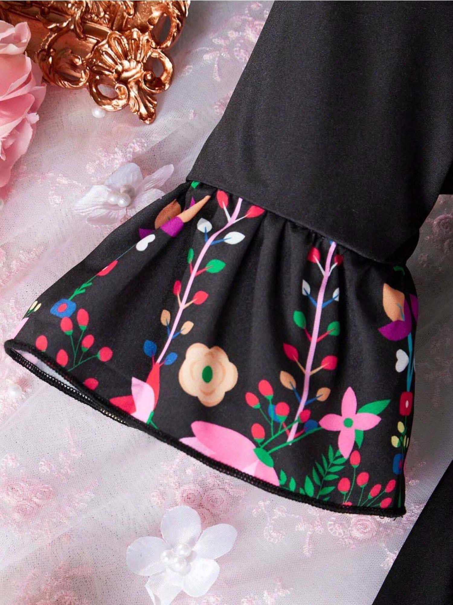 Bolly Lounge Girls Jet Black Floral Dress