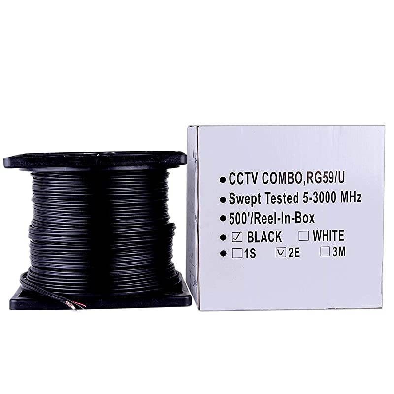 Cable 500 ft RG59 Siamese CCTV Combo Coaxial Cable 20AWG RG59 Video + 182 18AWG Power for Surviellance Security System 500 Ft Black
