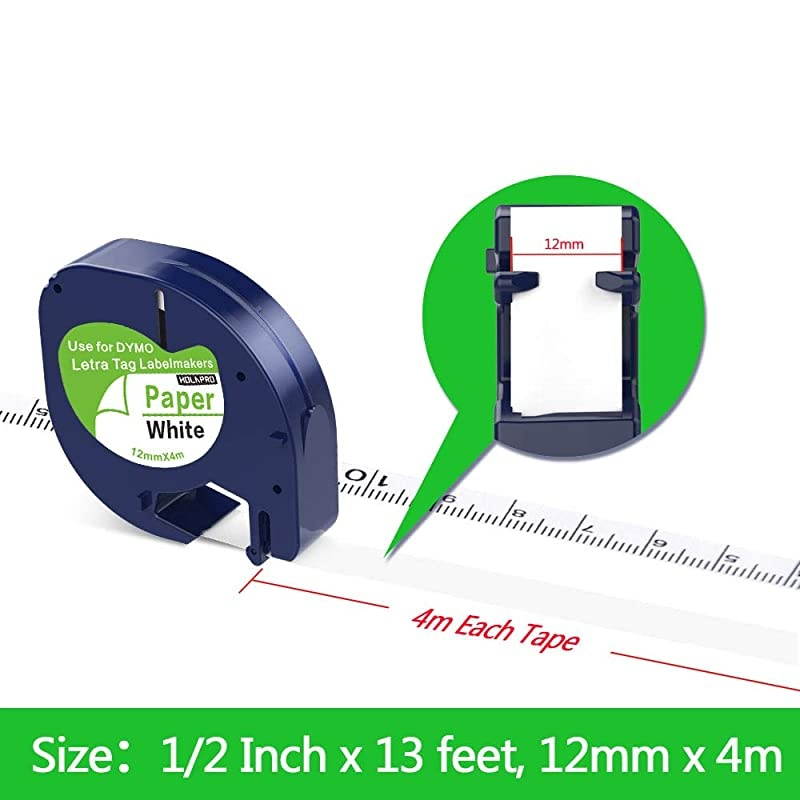 Compatible Label Tape Replacement for DYMO LetraTag Refills 91330 10697 Black on White SelfAdhesive Paper Tape for DYMO Label Maker QX50 LT100T LT100H 12 Inch x 13 feet 3 Pack