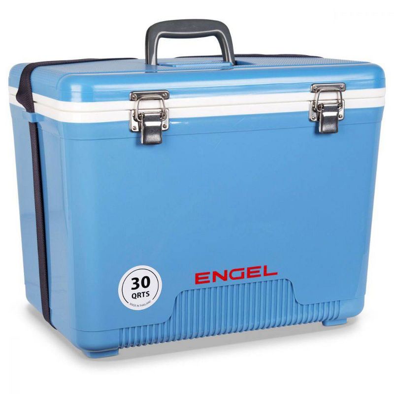 Engel 30-Quart 48 Can Portable Leak-Proof Compact Lightweight Insulated Airtight Hard Drybox Cooler for Fishing, Hunting, and Camping, Artic Blue
