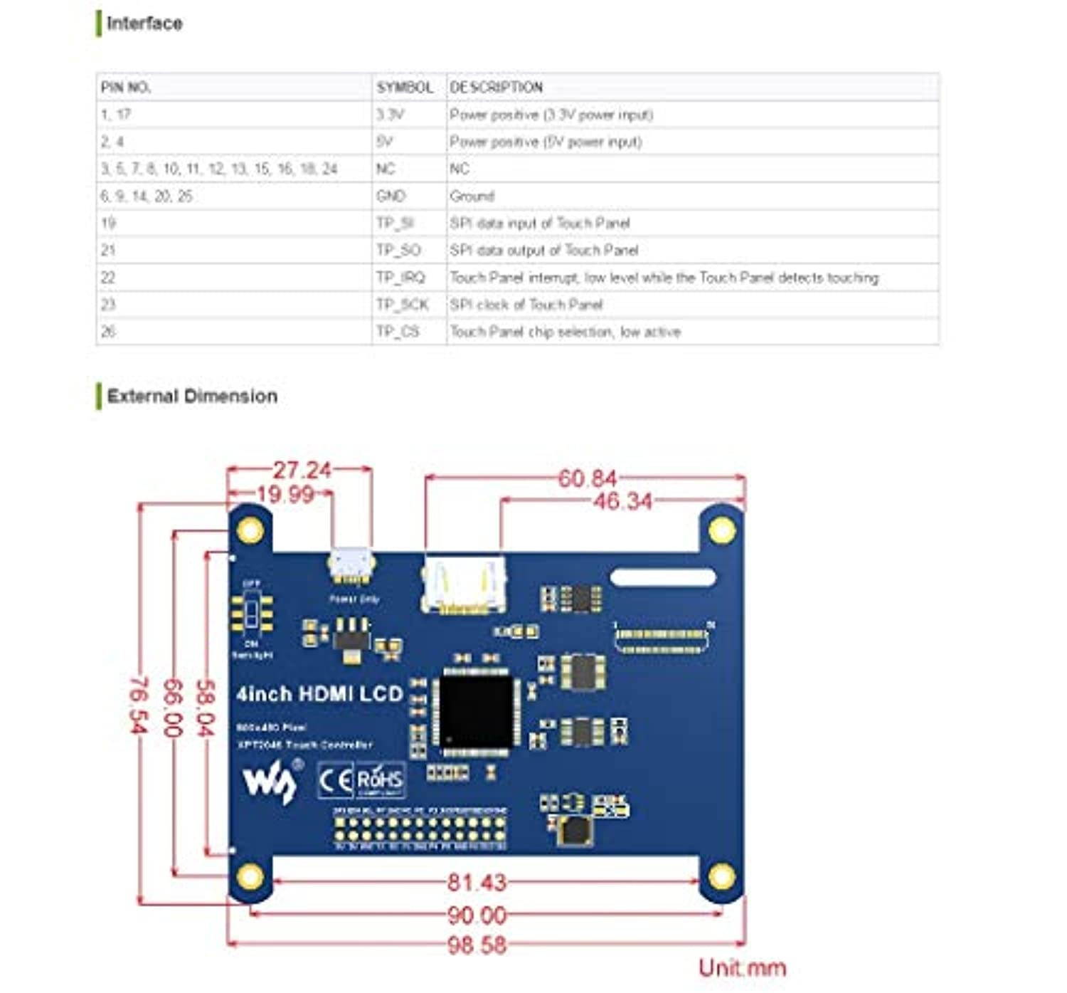 4 inch HDMI LCD IPS Display 800x480 Resolution Resistive Touch Screen HDMI Interface for Raspberry Pi 3 B/3 B+/2 B/B+/B Zero W