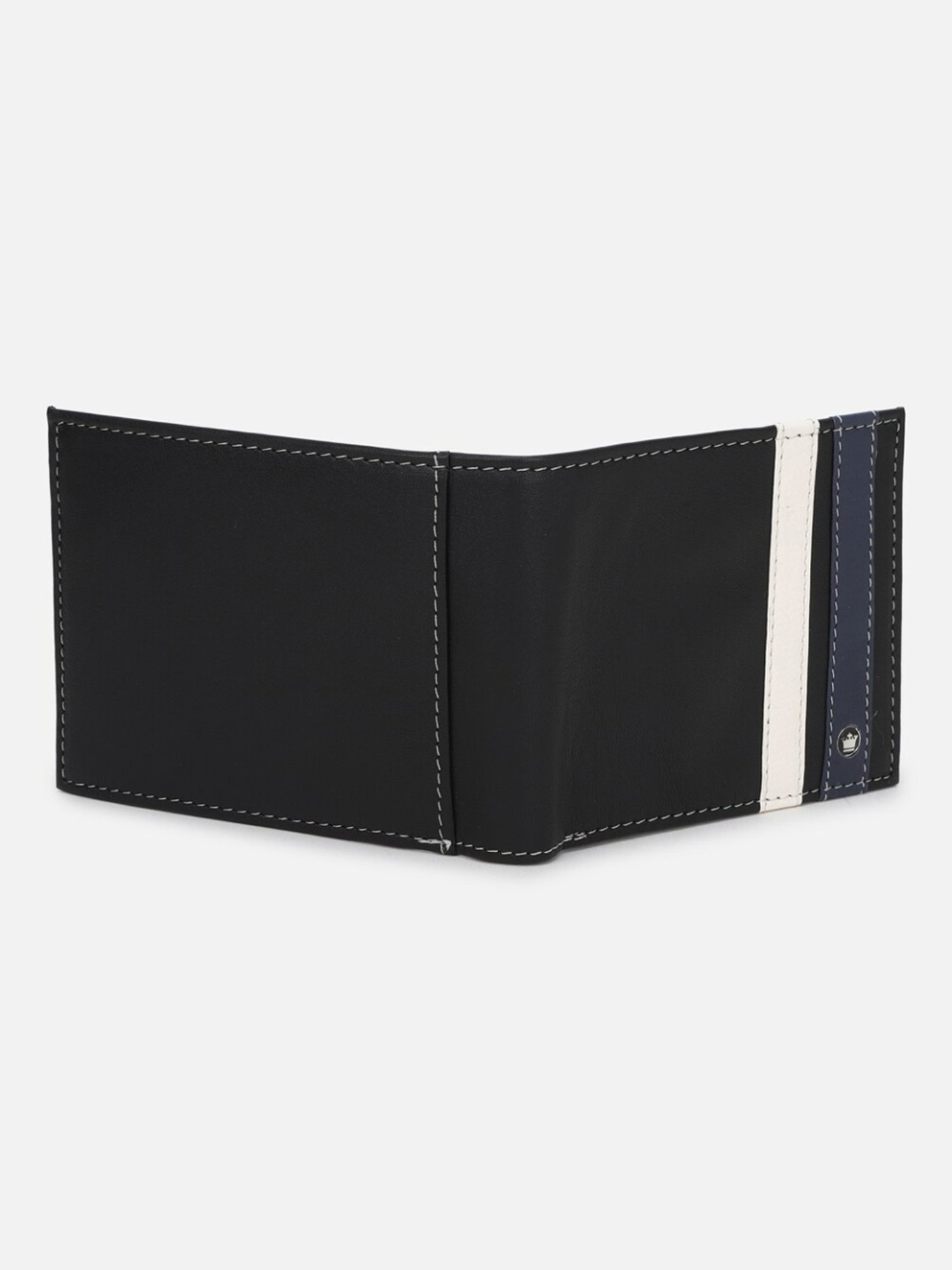 Louis Philippe Black & Blue Leather Paneled Bi-Fold Wallet