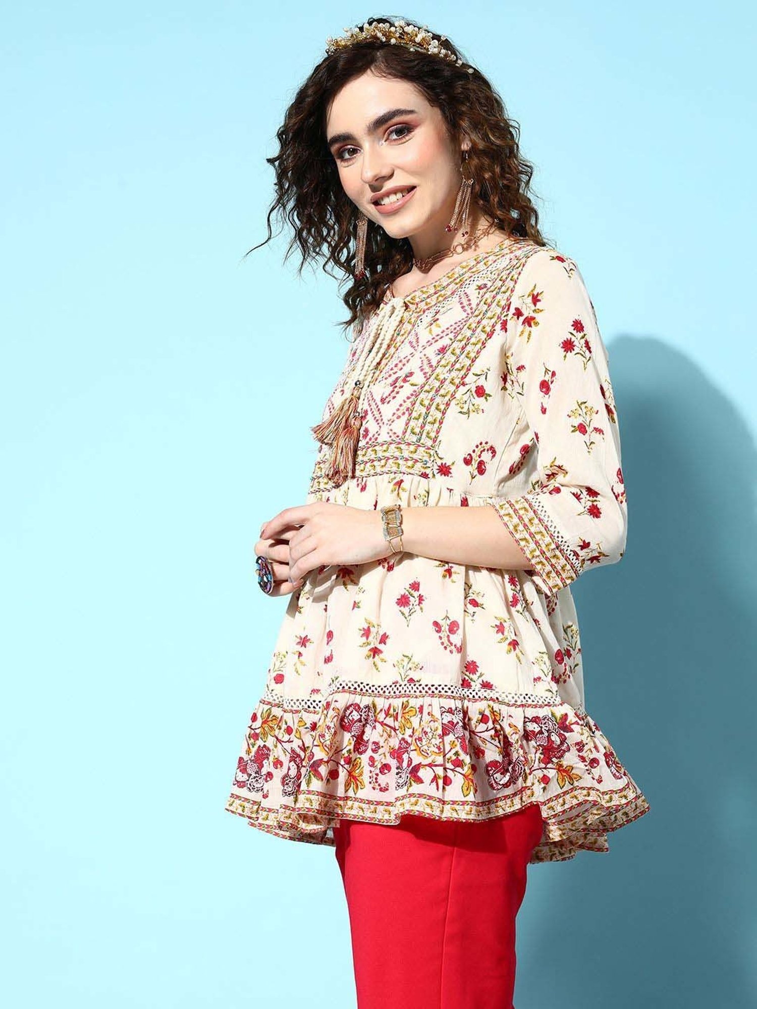 Ishin Off-White Printed Top