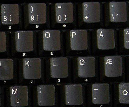 NORWEGIAN KEYBOARD STICKERS ON BLACK BACKGROUND NON-TRANSPARENT FOR DESKTOP, LAPTOP AND NOTEBOOK