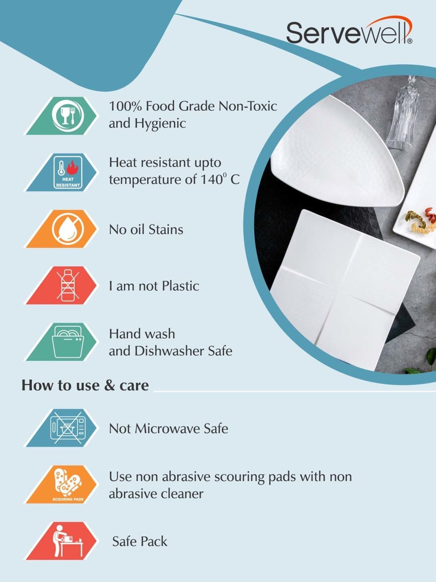 Servewell White Melamine Matte 3 Serving Platter