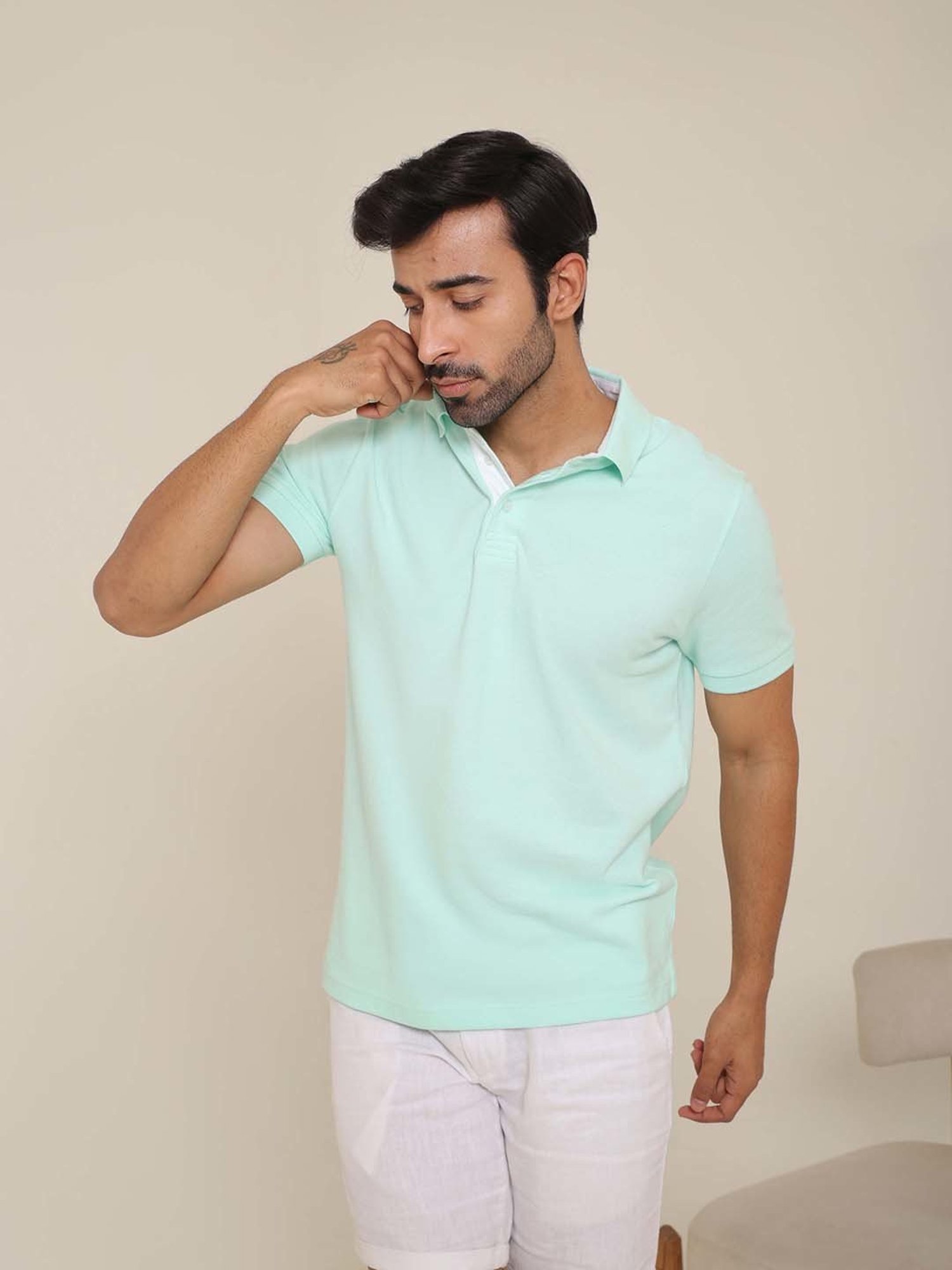 SUBTRACT Ice Green Regular Fit Cotton Polo T-Shirt