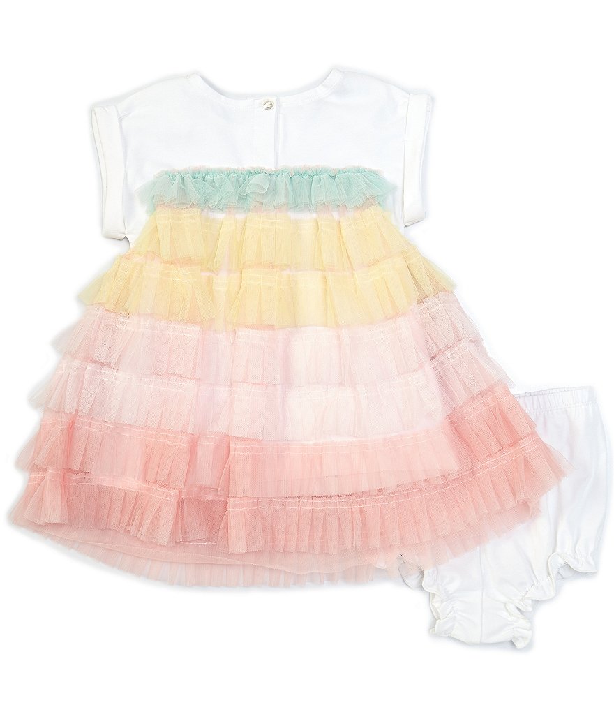 Pippa & Julie Baby Girls 12-24 Months Knit/Rainbow Ruffle-Mesh T-Shirt Dress