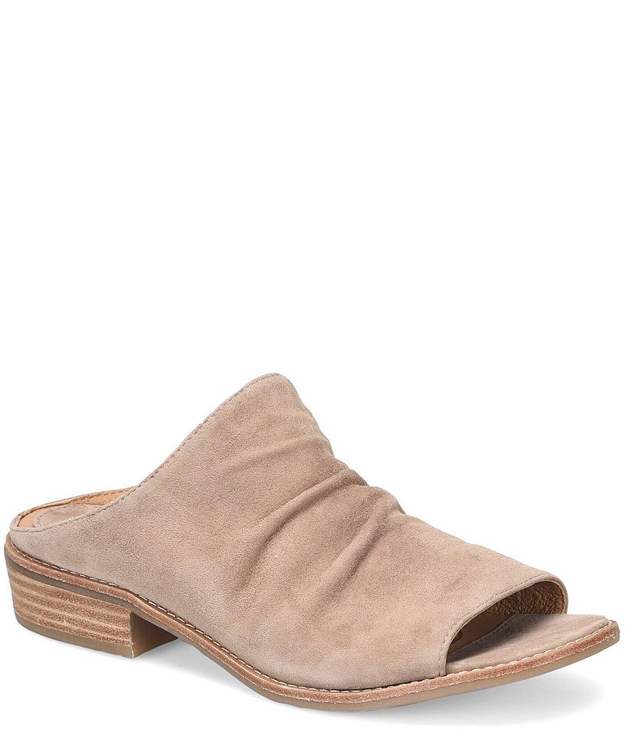 Sofft Netta Suede Stack Heel Peep Toe Mules