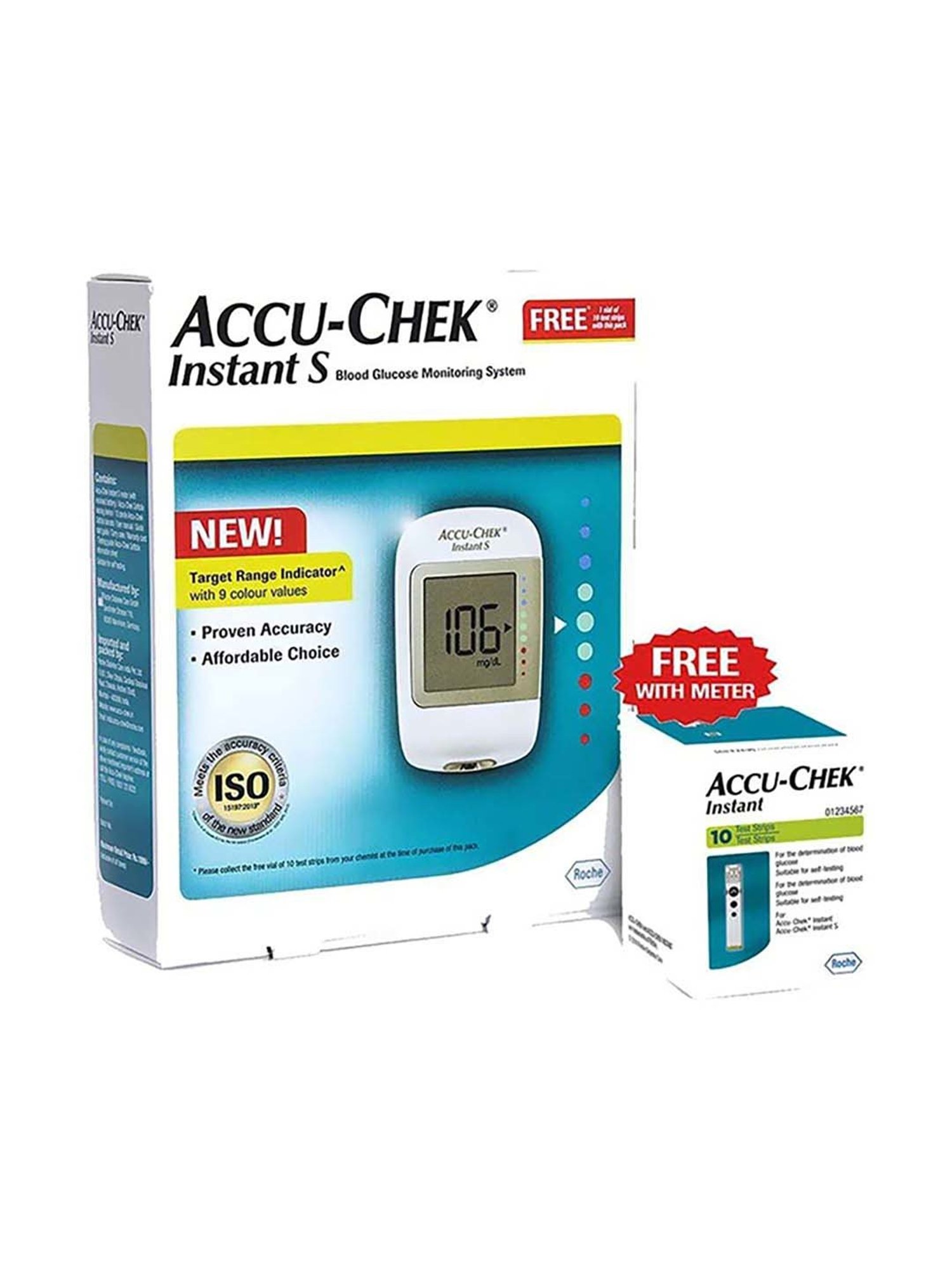 Accu Chek Instant S Blood Glucometer with 10 Test Strip (White)