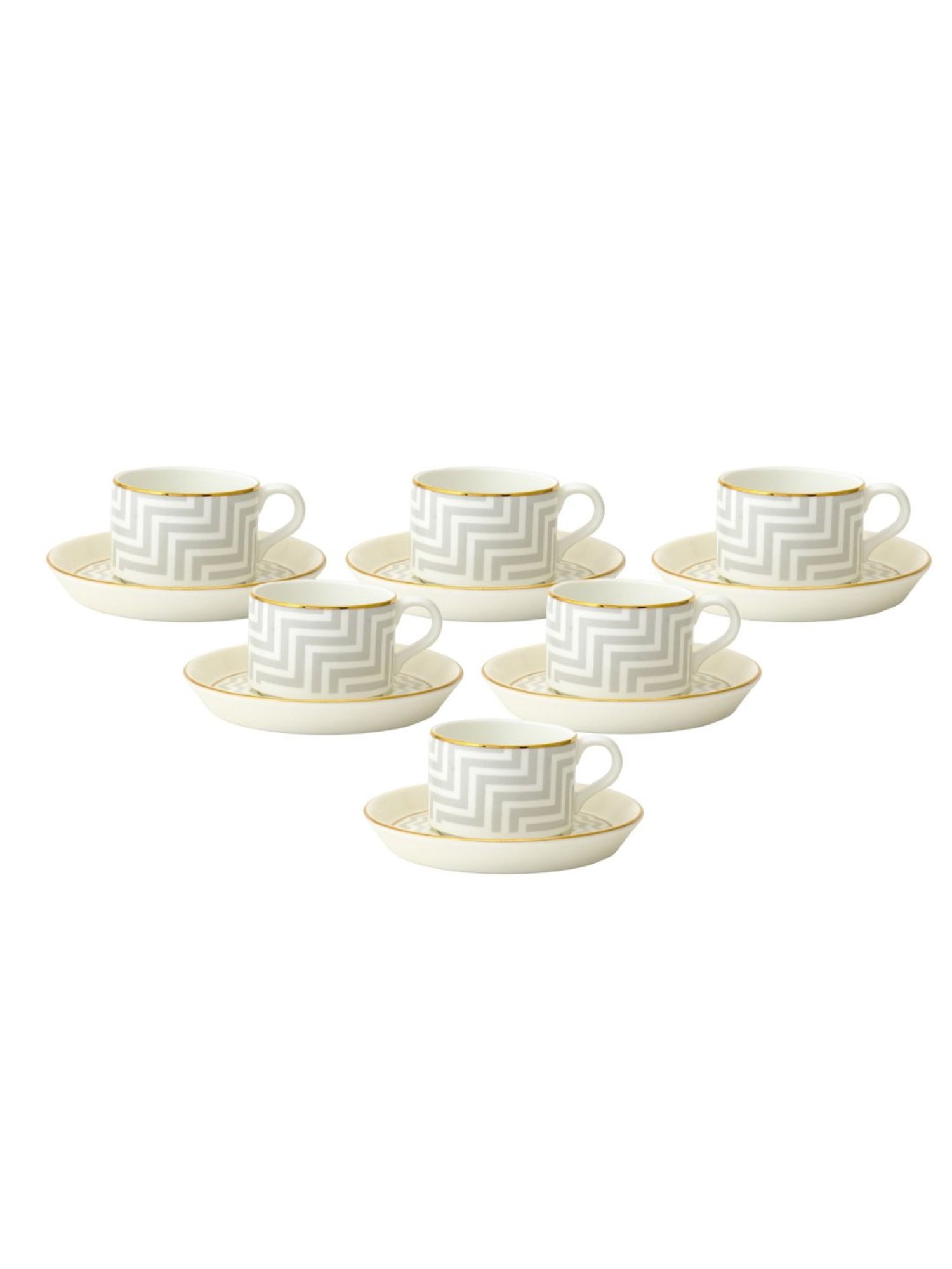 Clay Craft Colour White Line Fine Ceramic Cup Saucer Set of 12 ( 6 Cups + 6 Saucers) - 180 ml each