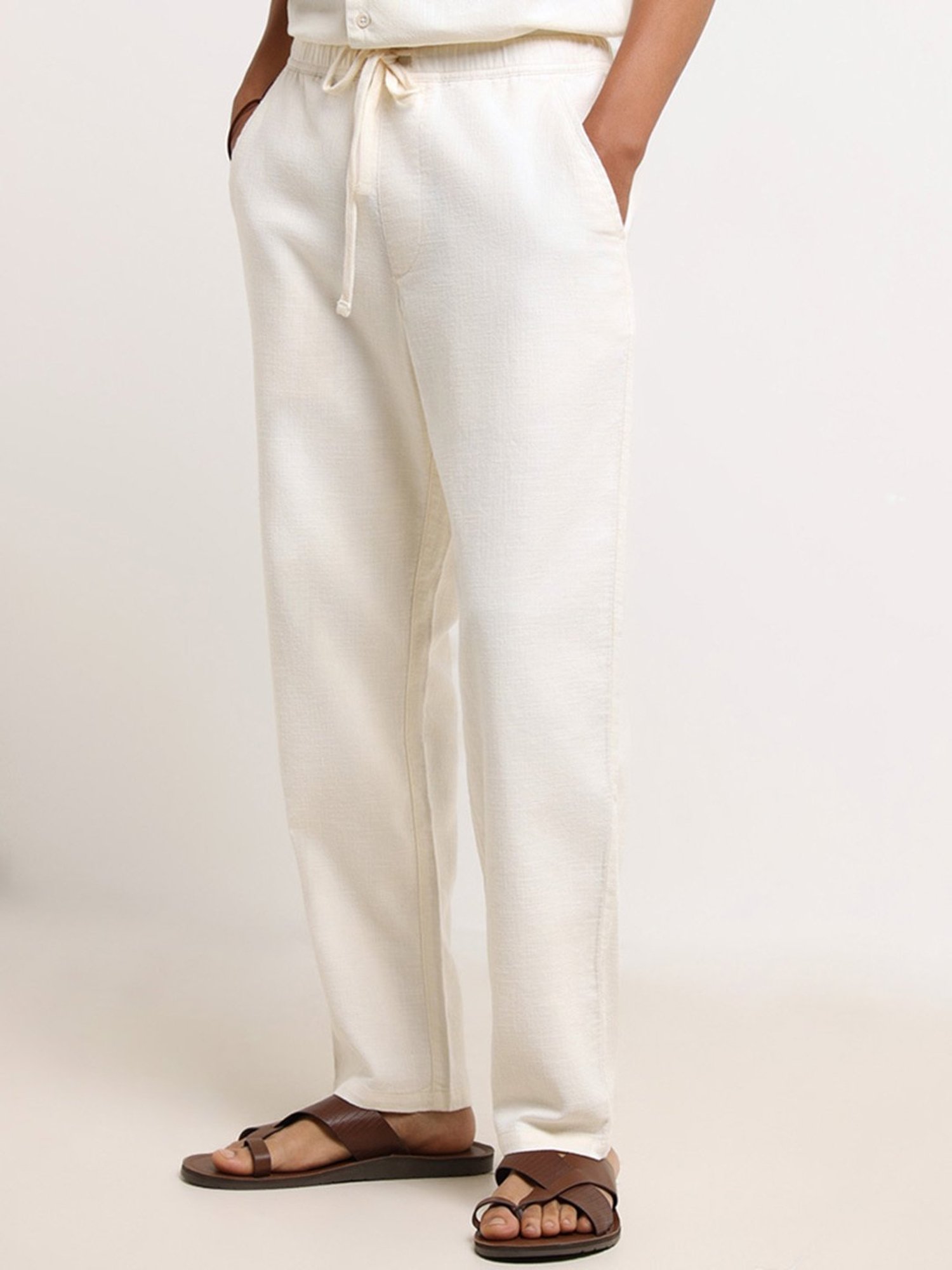 ETA by Westside Cream Mid-Rise Relaxed Fit Chinos