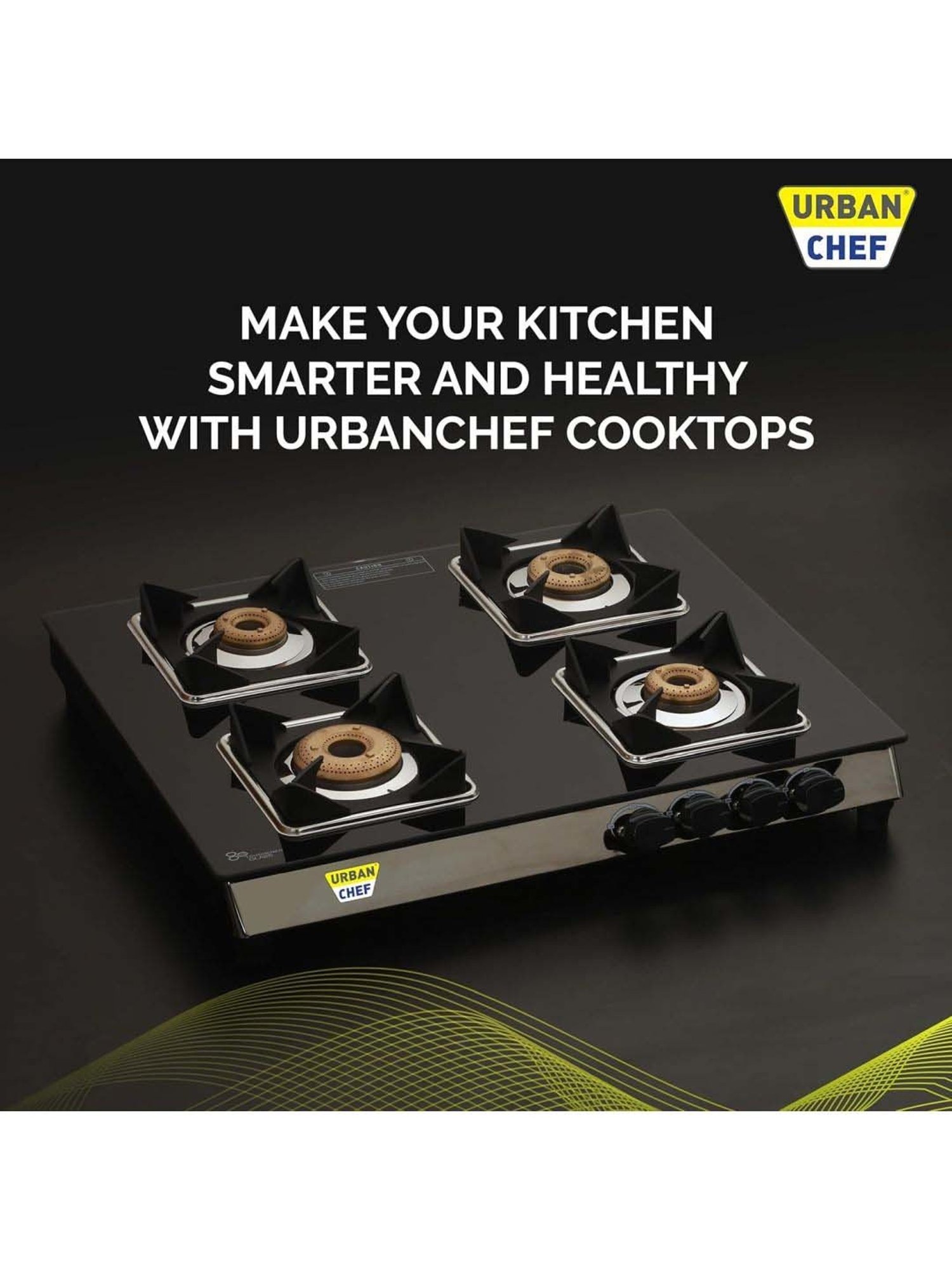 Urban Chef Gas Stove with 4 burners ( Black )