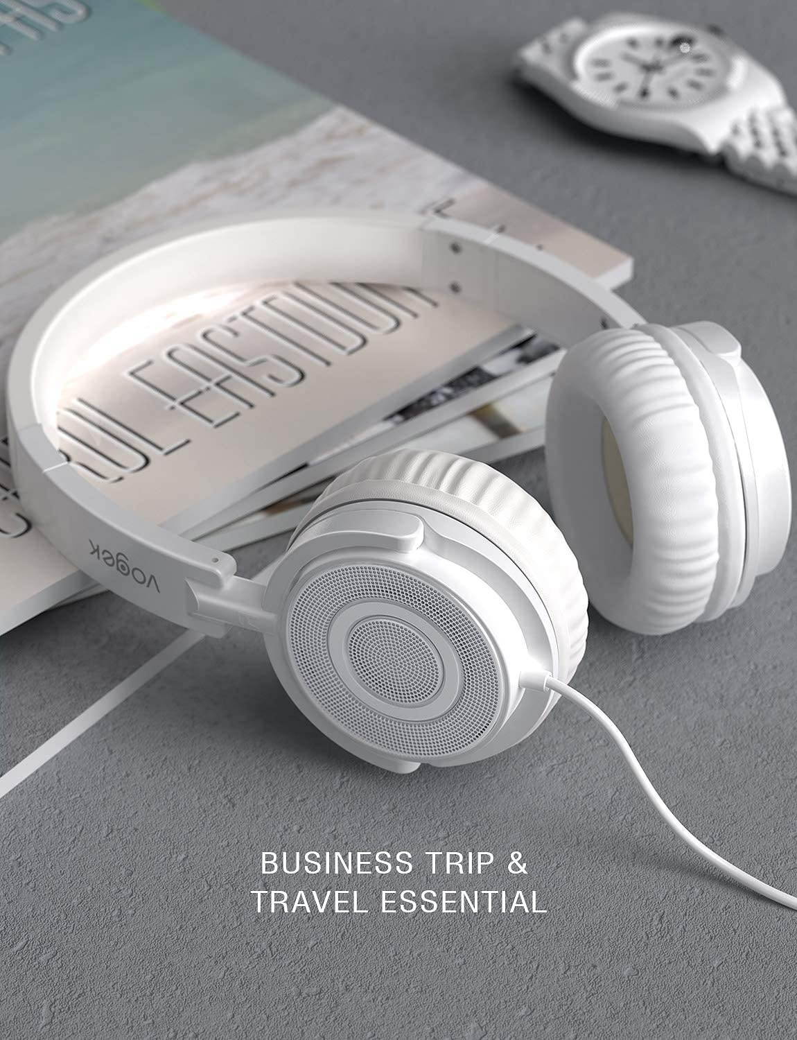 vogek on ear headphones lightweight and foldable bass headphones with volume control and microphone Gold white