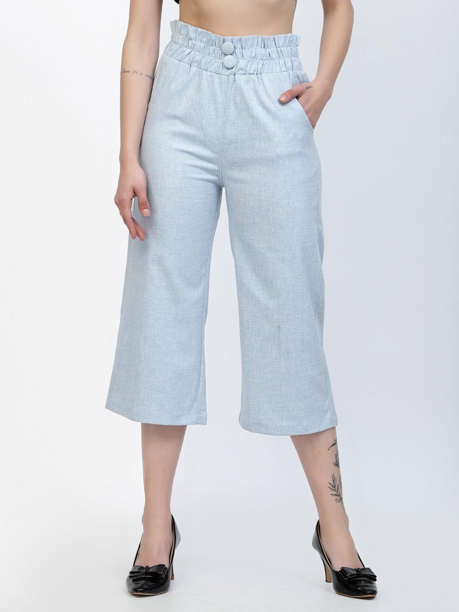 Westwood Sky Blue Relaxed Fit Mid Rise Crop Pants