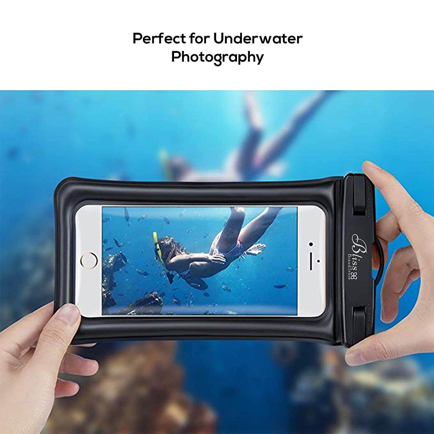 Universal Waterproof Phone Pouch for Pool Beach Swimming Kayaking Travel, Compatible with All Smartphones up to 6.5&rdquo; + Free Arm Band (Black)