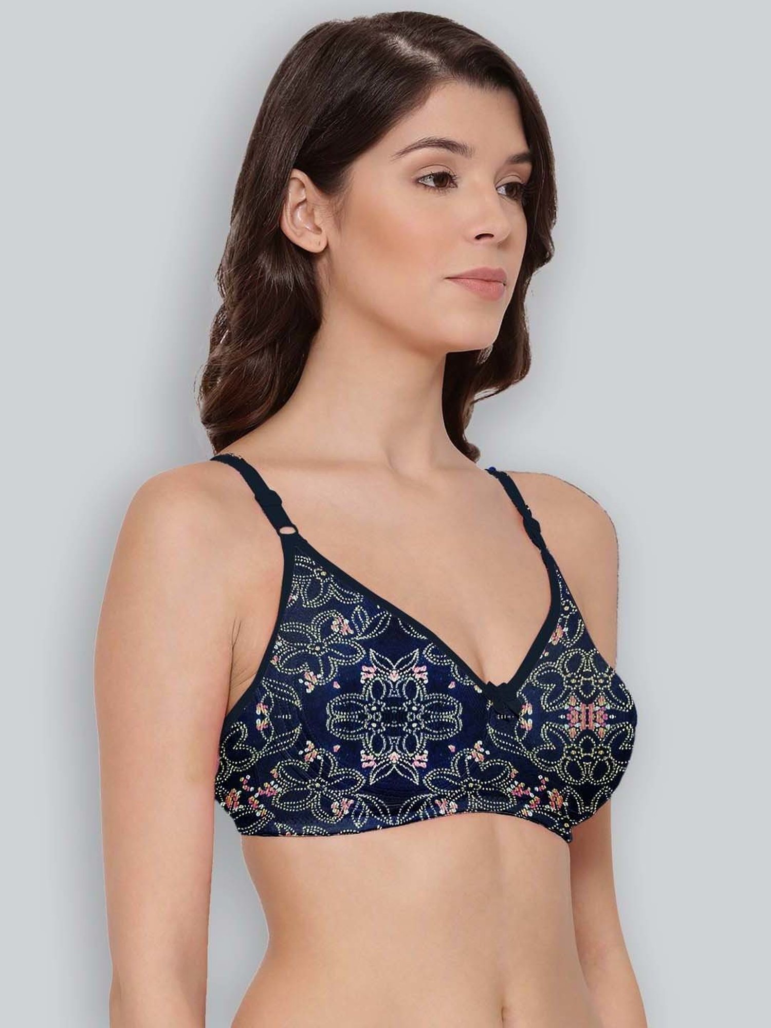 Lyra Navy & Peach Cotton Printed T-Shirt Bras - Pack Of 2