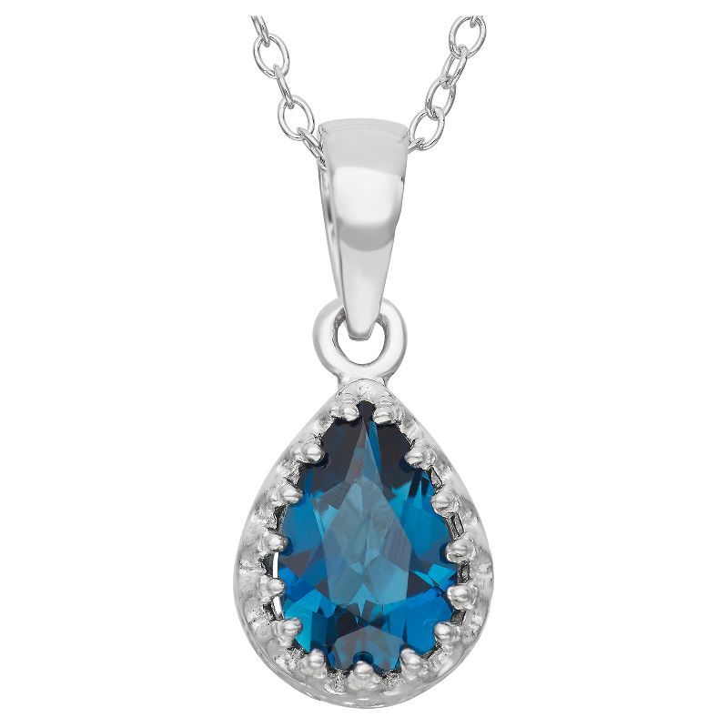 Pear-Cut London Blue Topaz Crown Pendant in Sterling Silver