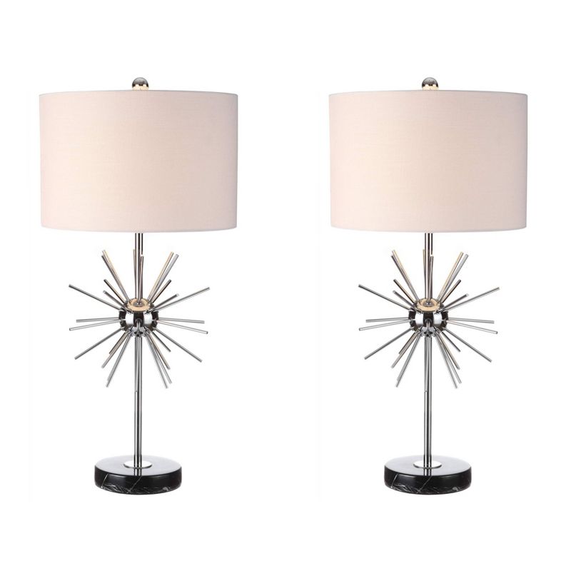 31.5" (Set of 2) Aria Metal/Marble Table Lamp (Includes LED Light Bulb) Chrome - JONATHAN Y