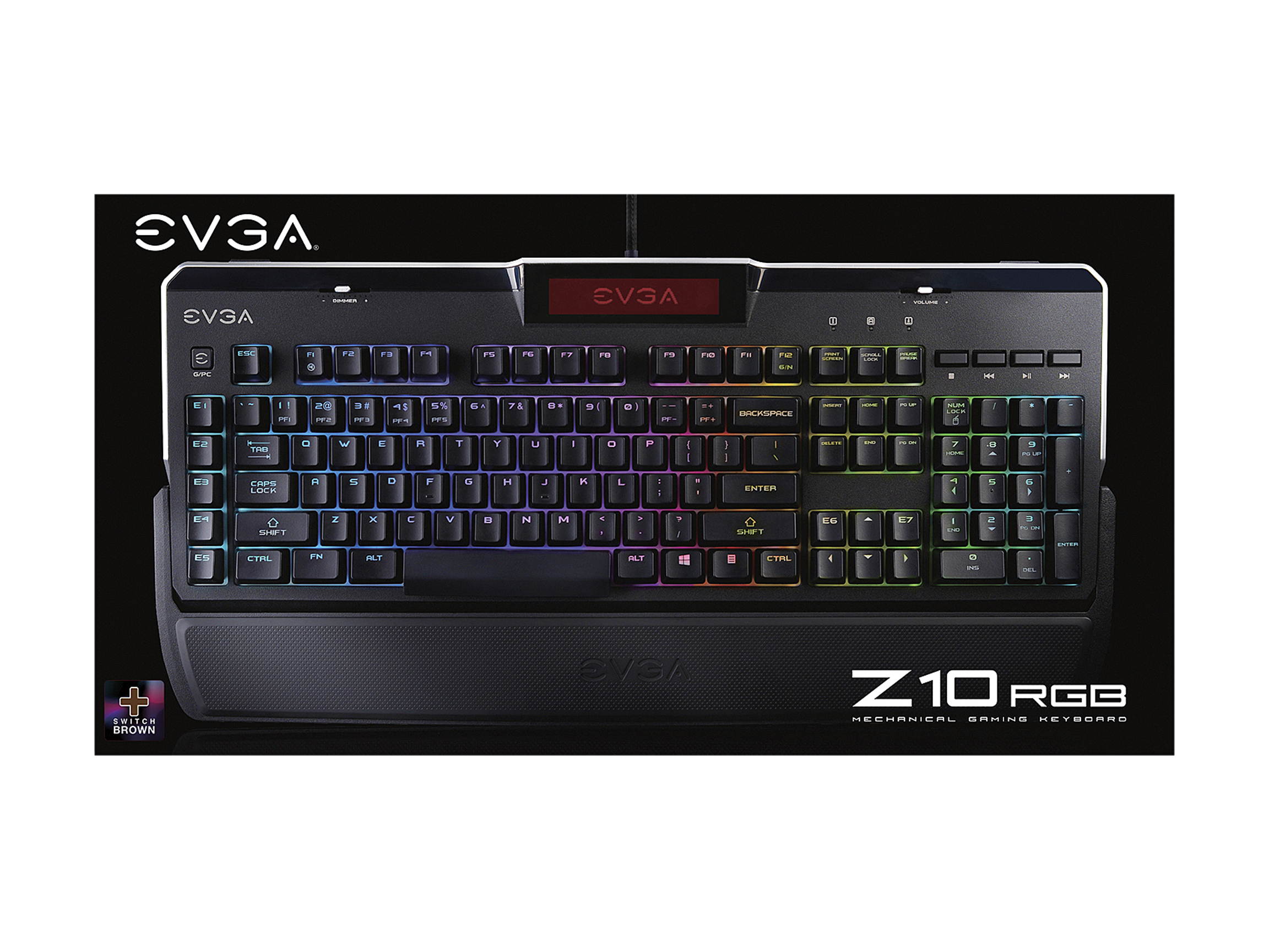 EVGA Z10 Gaming Keyboard, Red Backlit LED, Mechanical Blue Switches, Onboard LCD Display, Macro Gaming Keys