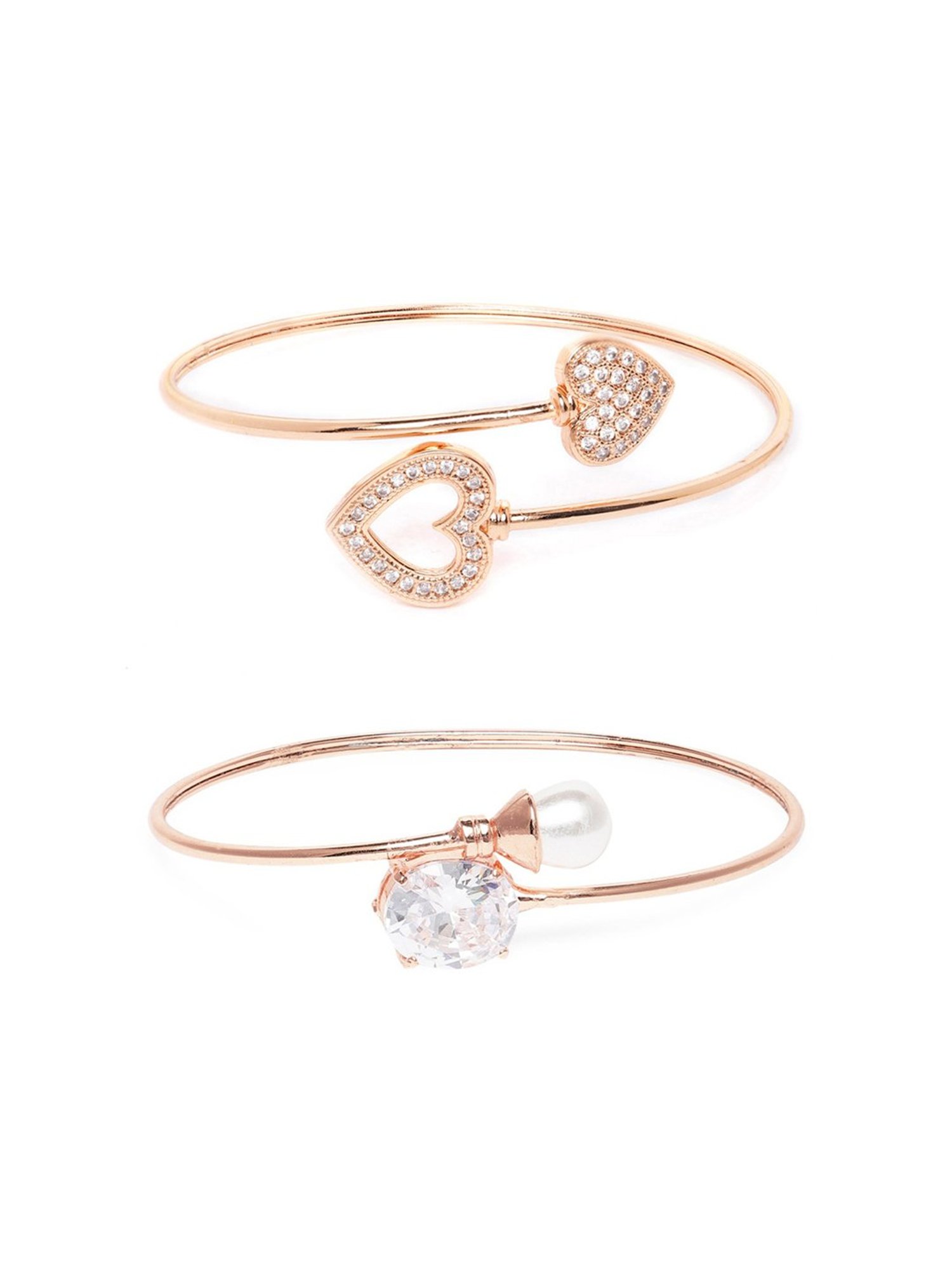 Zaveri Pearls Set of 2 Rose Gold Contemporary Cubic Zirconia Brass Kada Style Bracelet-ZPFK11105