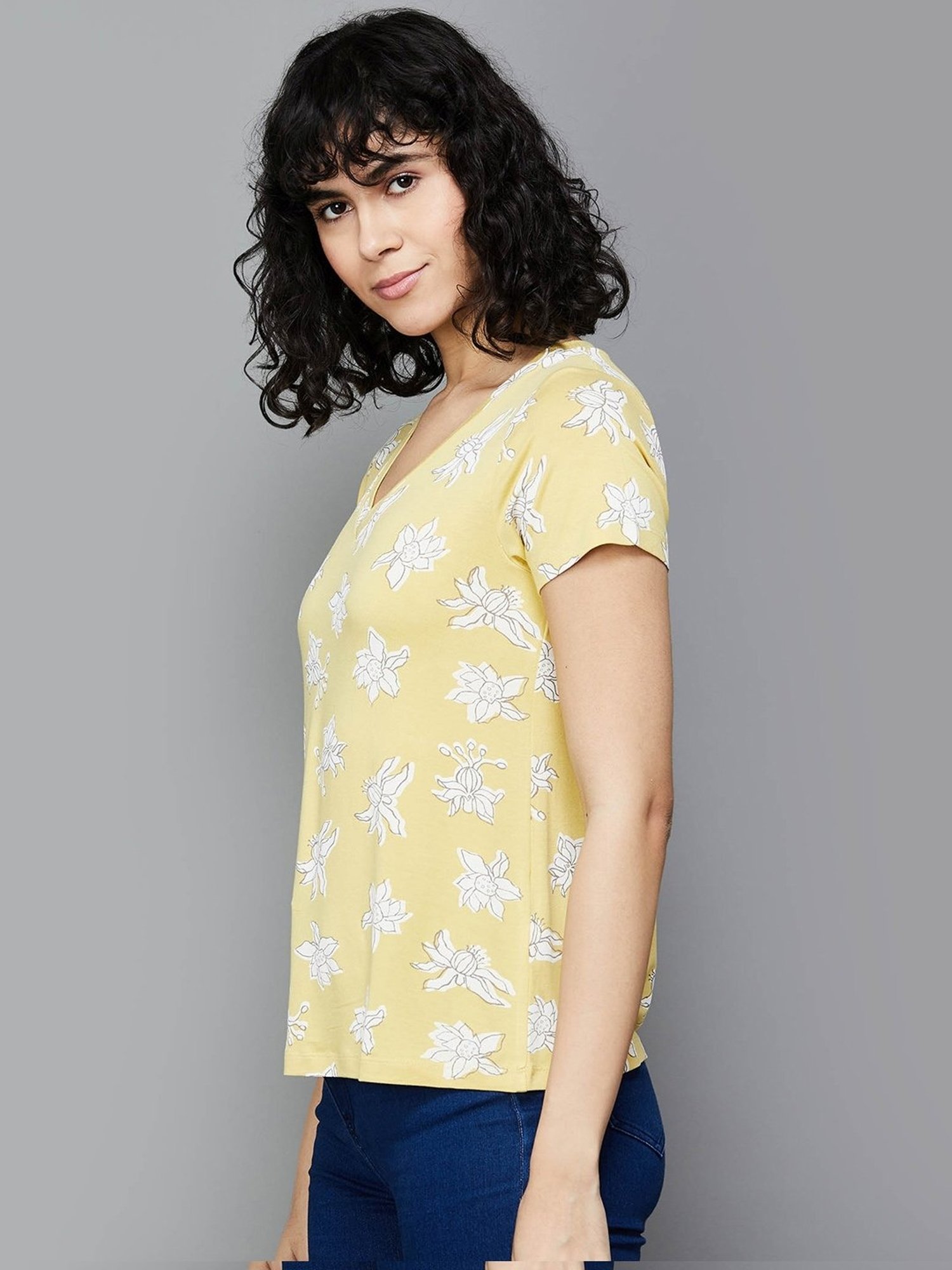 Colour Me by Melange Yellow Printed T-Shirt