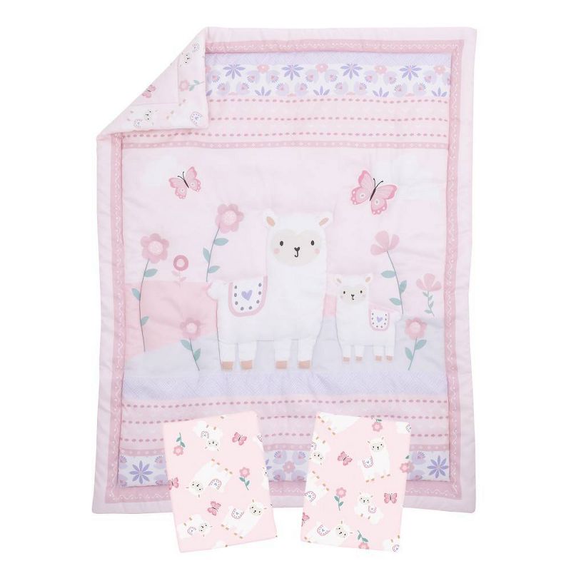 Little Love By Nojo Sweet Llama and Butterflies Mini Crib Bedding Set - 3pc
