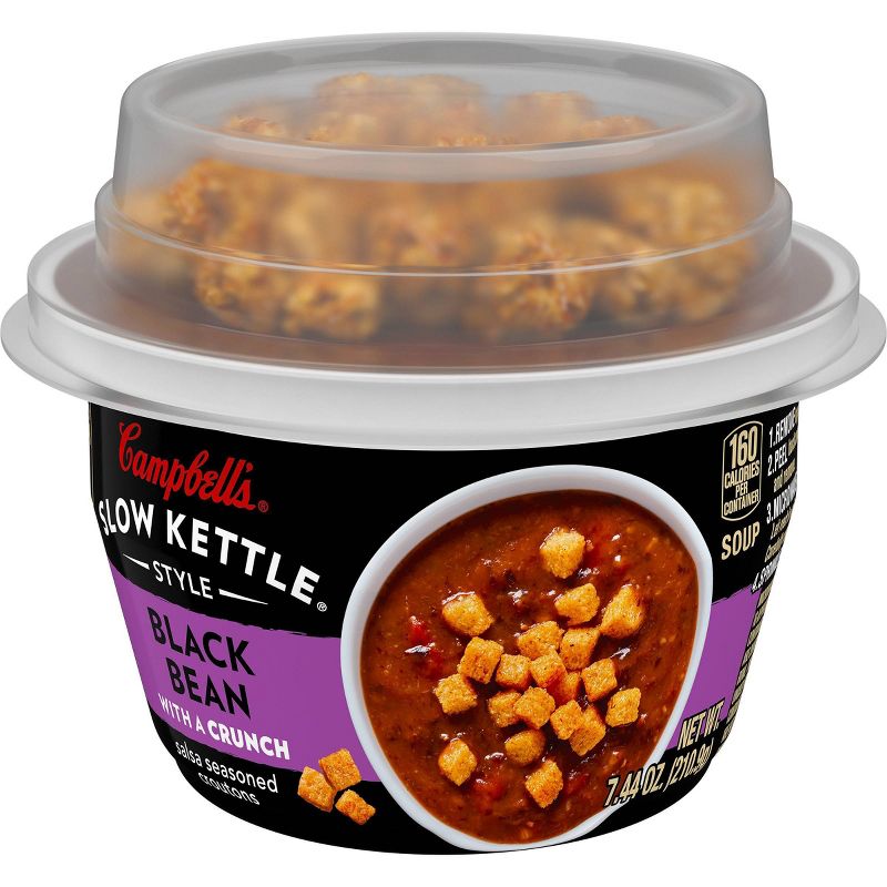 Campbell's Slow Kettle Style Black Bean Soup With Crunchy Toppings, 7.44oz Microwavable Cup