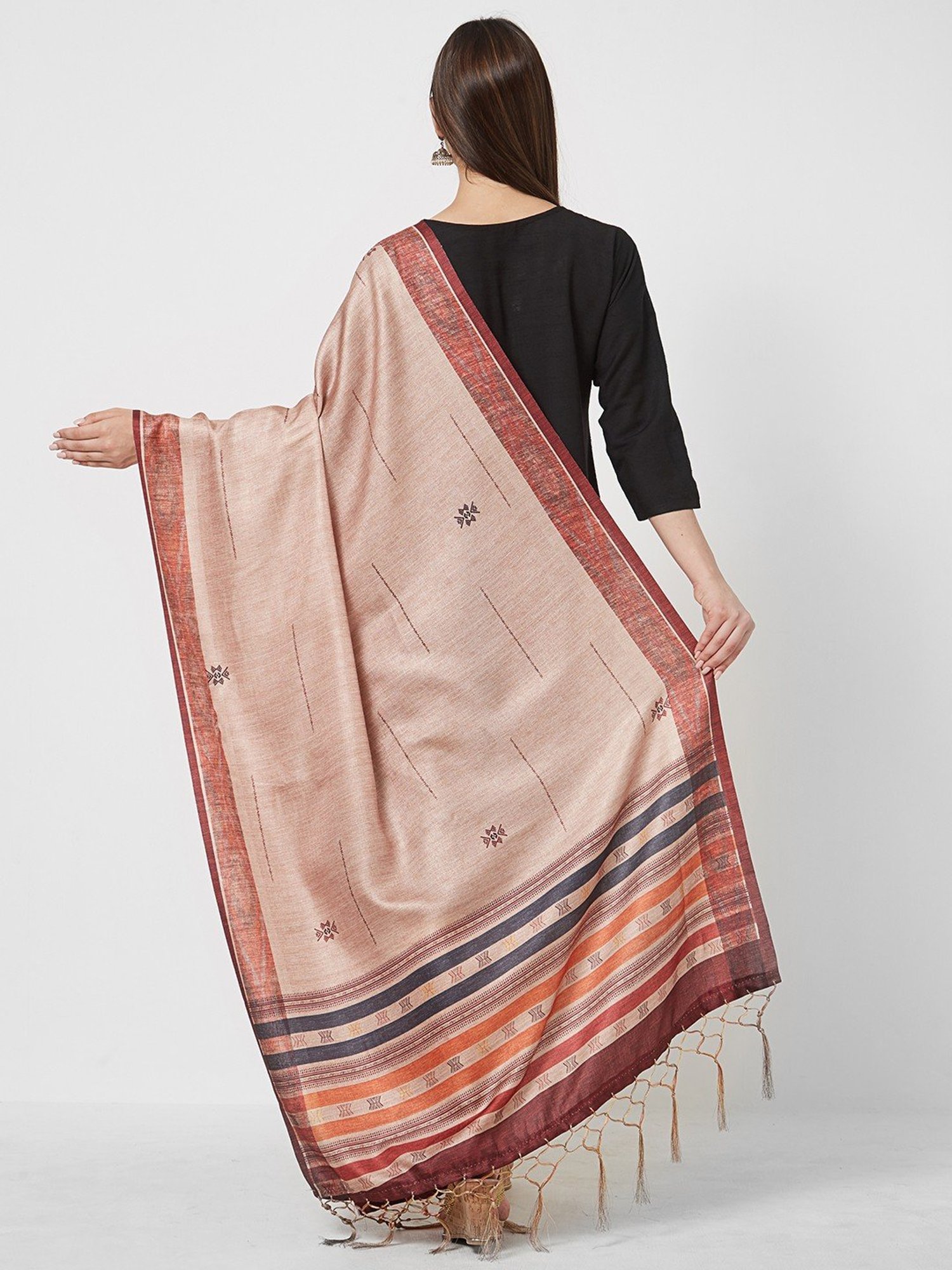 Saree Mall Beige Woven Pattern Dupatta