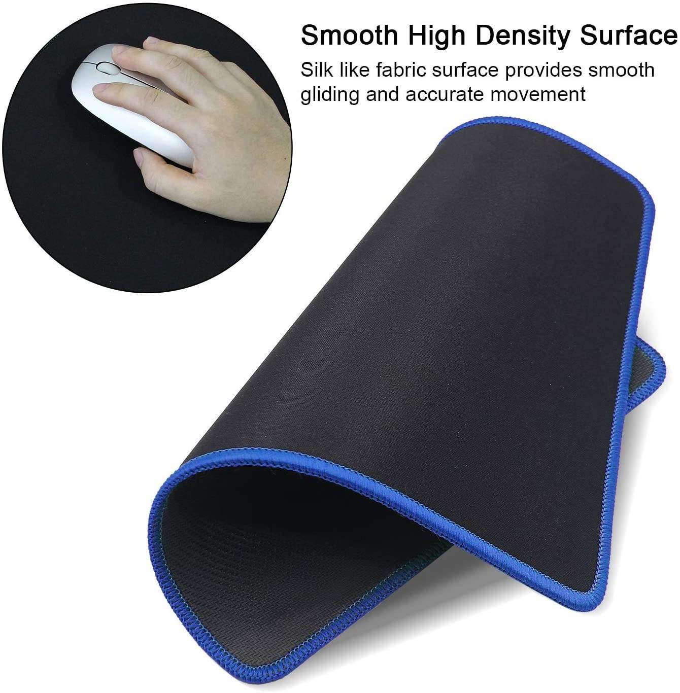 Meffort Inc Precise Gaming Mouse Pad Non-Slip Rubber Pads Stitched Edges Mousepad 9.5 x 7.9 inches - Black with Blue Edges