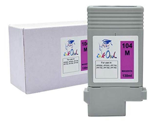 InkOwl Compatible Ink Cartridge Replacement for CANON PFI-104M (130ml, Magenta) - iPF650, iPF655, iPF750, iPF755, iPF760, iPF765 printers