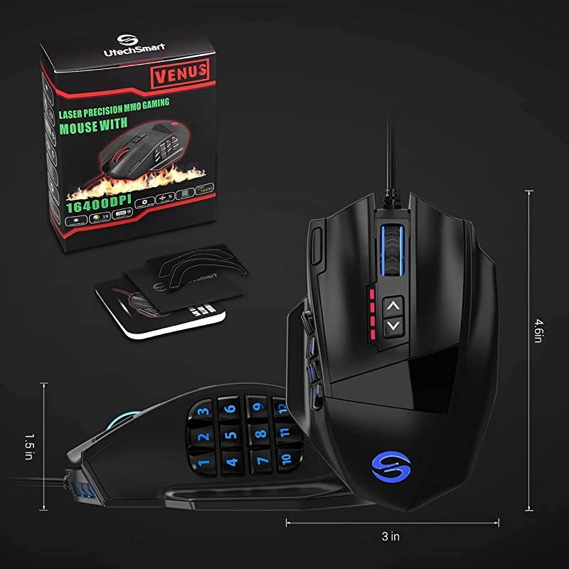 Venus Gaming Mouse RGB Wired 16400 DPI High Precision Laser Programmable MMO Computer Gaming Mice IGNs Recommendation