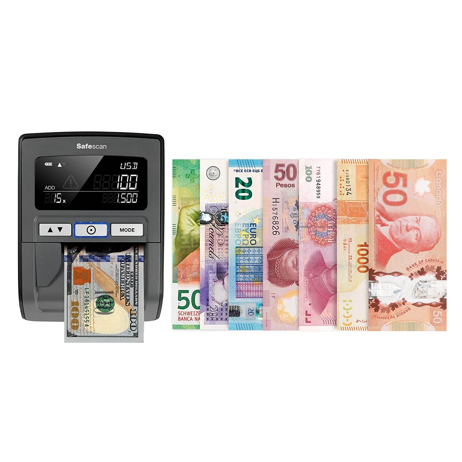 Safescan 185-S - Multi-direction automatic counterfeit bill detector - 100% dollar bill verification - 112-0575