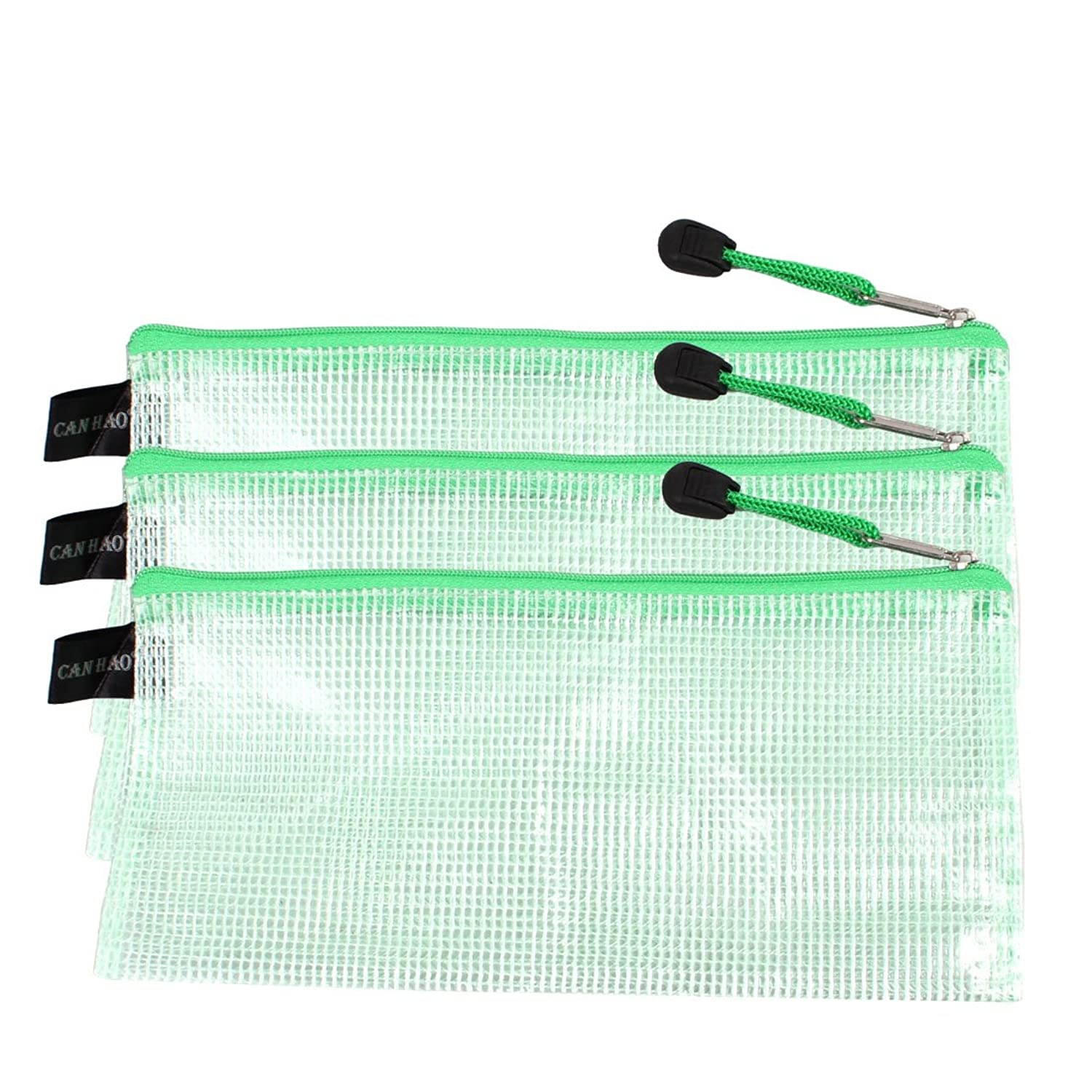 Uxcell School Office Zippered Files Pen Receipts Bag, 3-Pieces, Clear Green