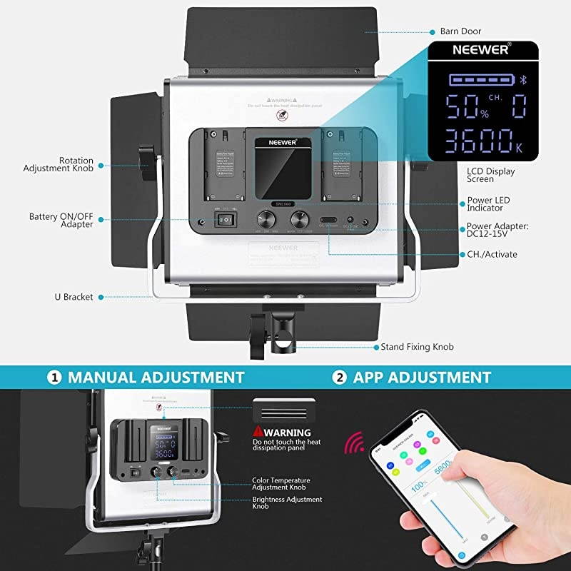 2 Packs 660 LED Video Light with APP Control Photography Video Lighting Kit with Light Stands Dimmable 40W BiColor 3200K5600K High CRI with DiffuserBarndoorBag for Studio YouTube Shooting