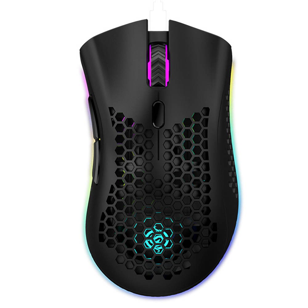 Lightweight Gaming Mouse, 2.4G Wireless Mouse Honeycomb Design Rechargeable Wireless Gaming Mouse with USB Receiver RGB Backlight Computer Mouse for Laptop PC (Black)