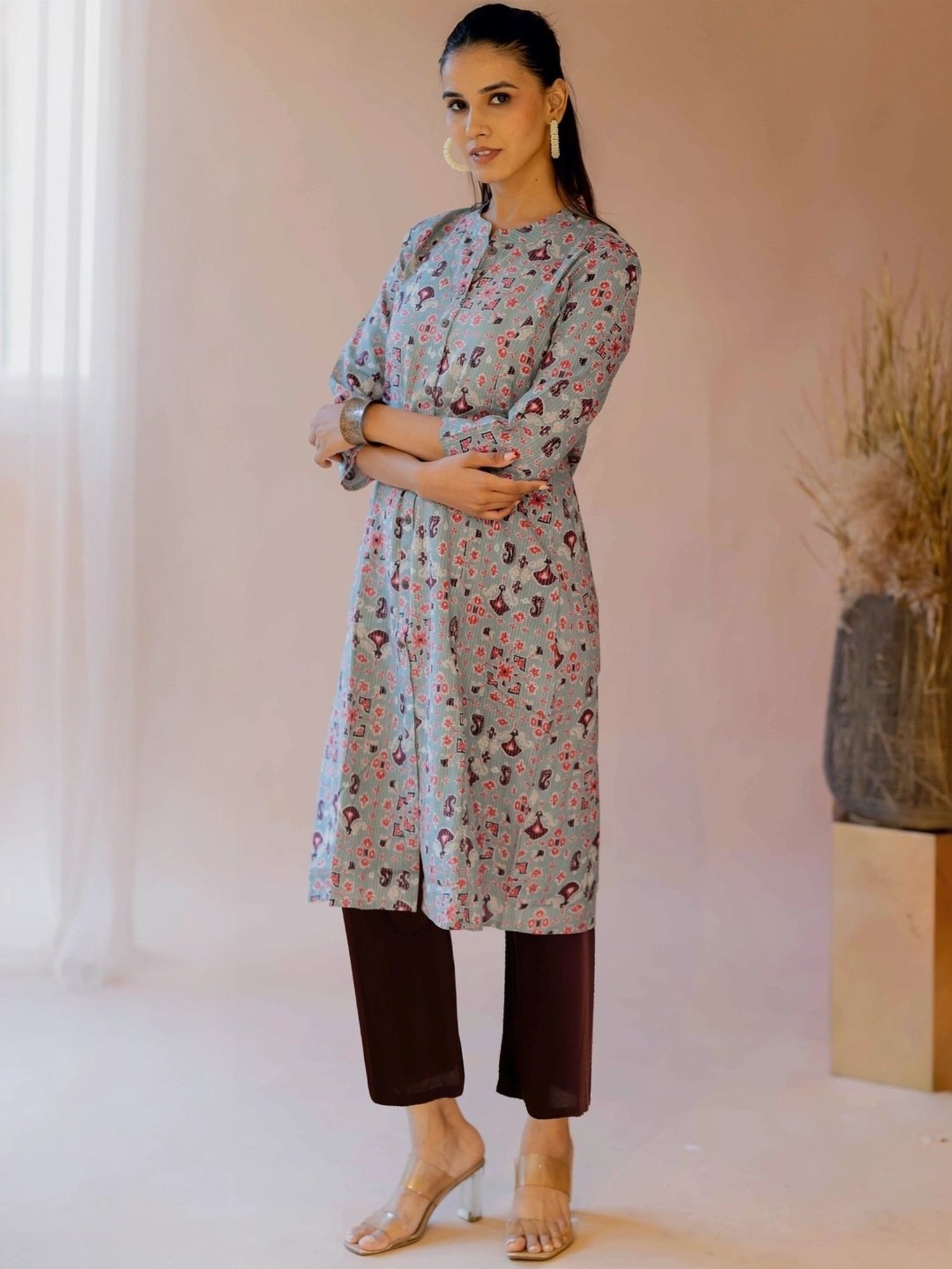 MIRCHI FASHION Grey Cotton Printed A Line Kurta