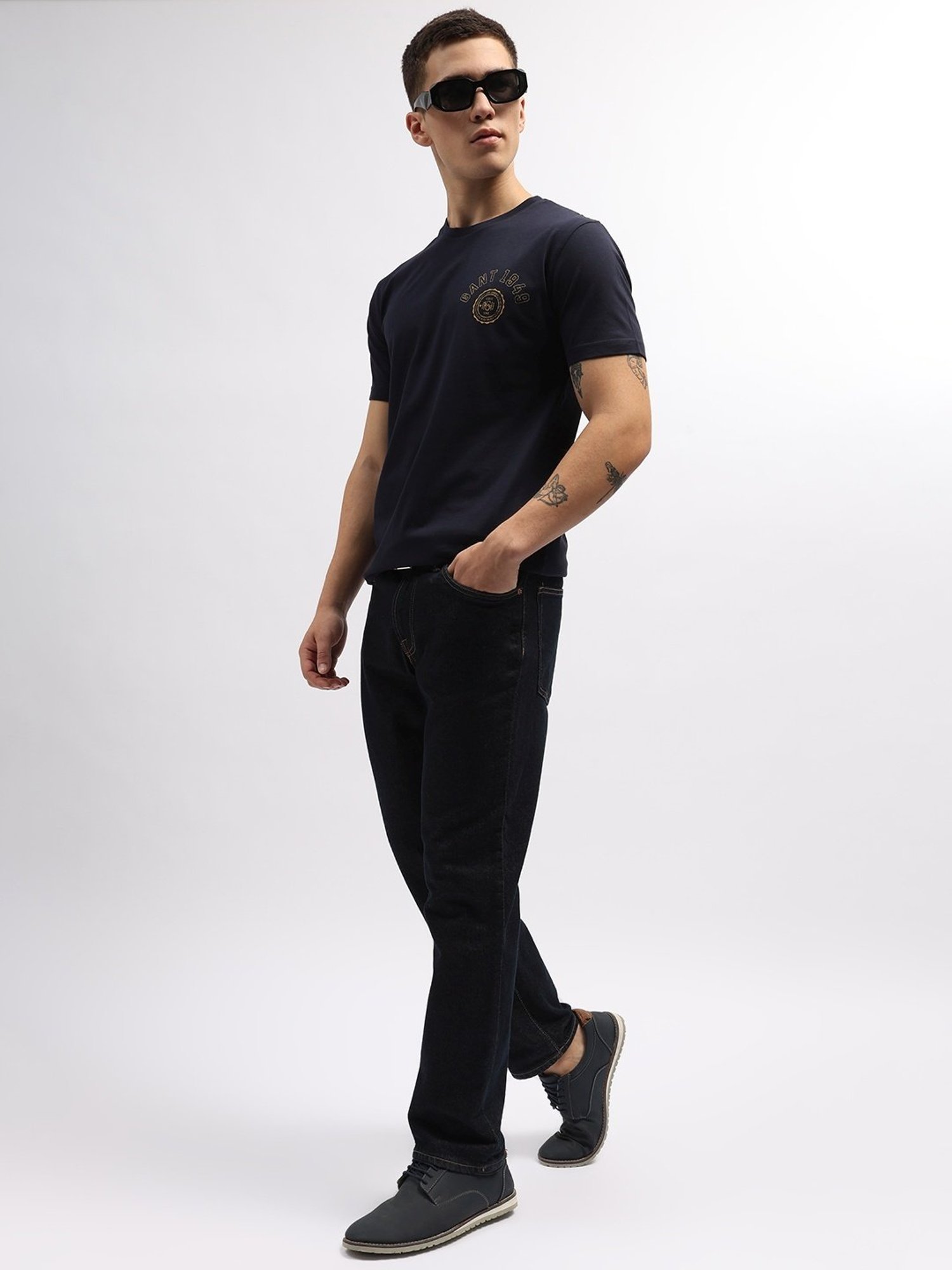 Gant Navy Blue Cotton Regular Fit T-Shirt