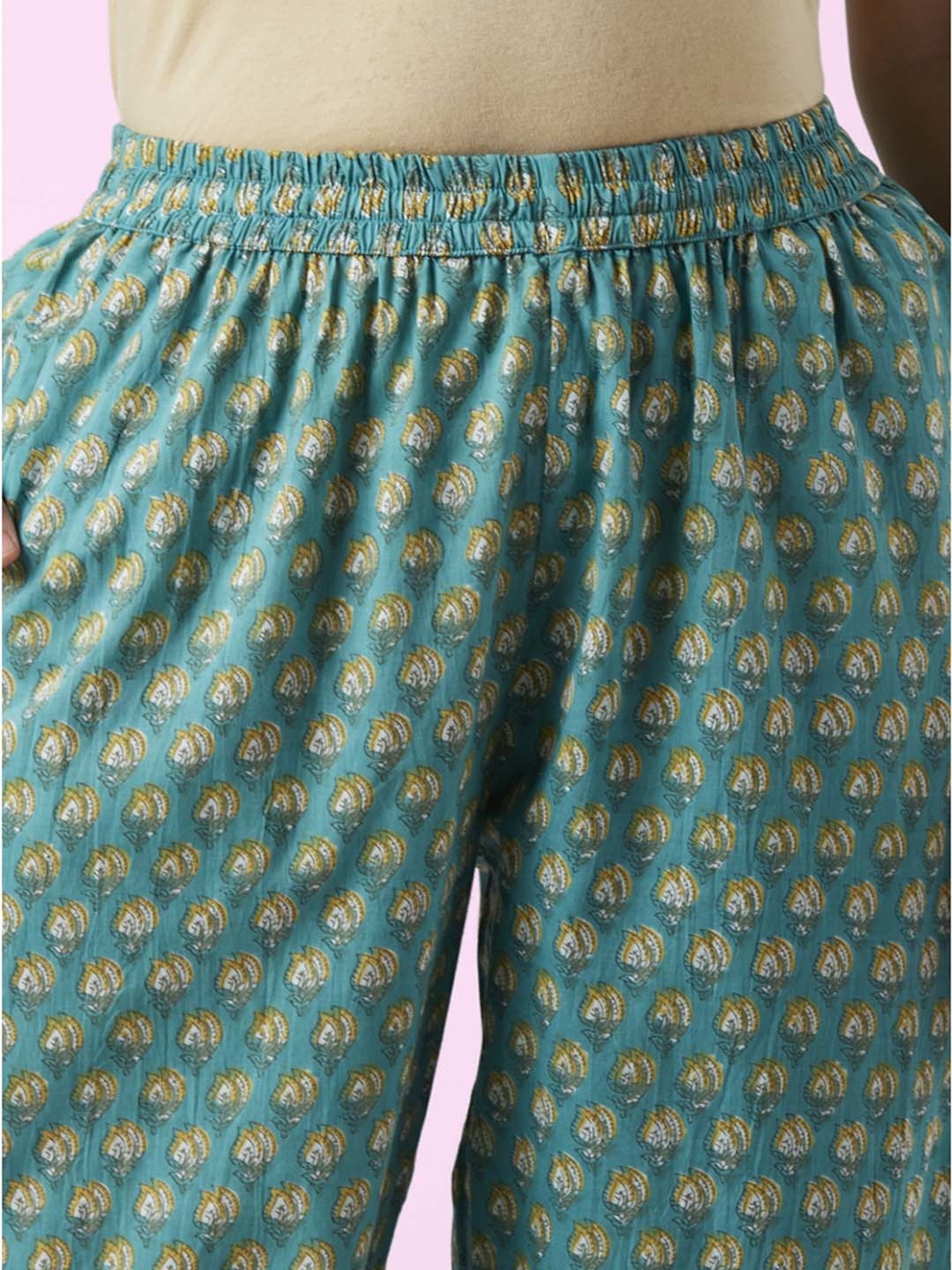 Rangmanch by Pantaloons Turquoise Cotton Floral Print Kurta Palazzo Set