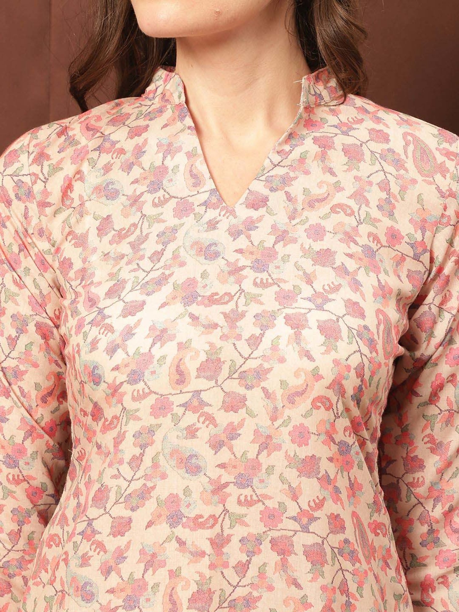 Stylee LIFESTYLE Beige Printed Unstitched Dress Material