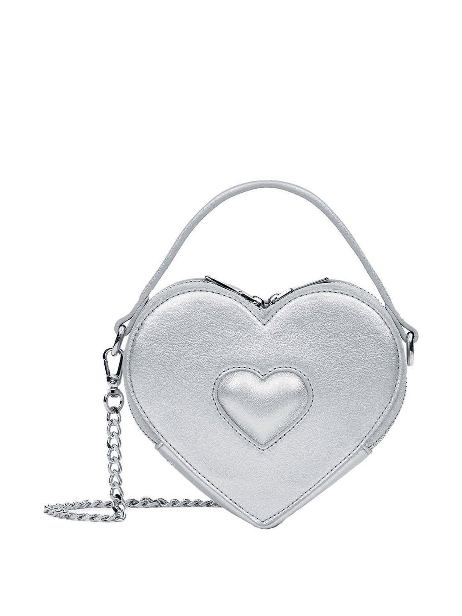 Miraggio Sweet-Heart Silver Faux Leather Solid Sling Handbag
