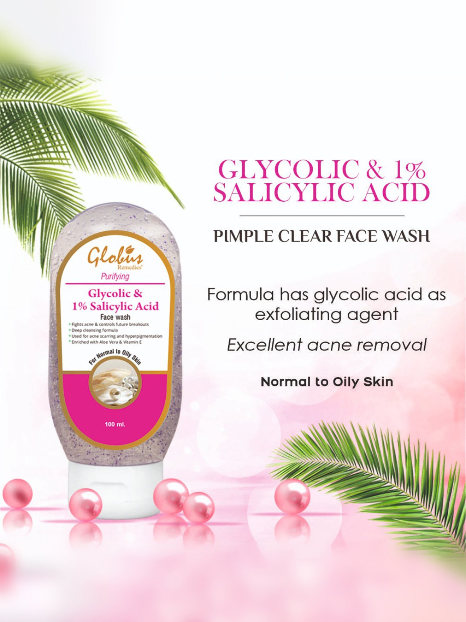 Globus Remedies Purifying Glycolic & 1% Salicylic Acid Face Wash - Pack of 2