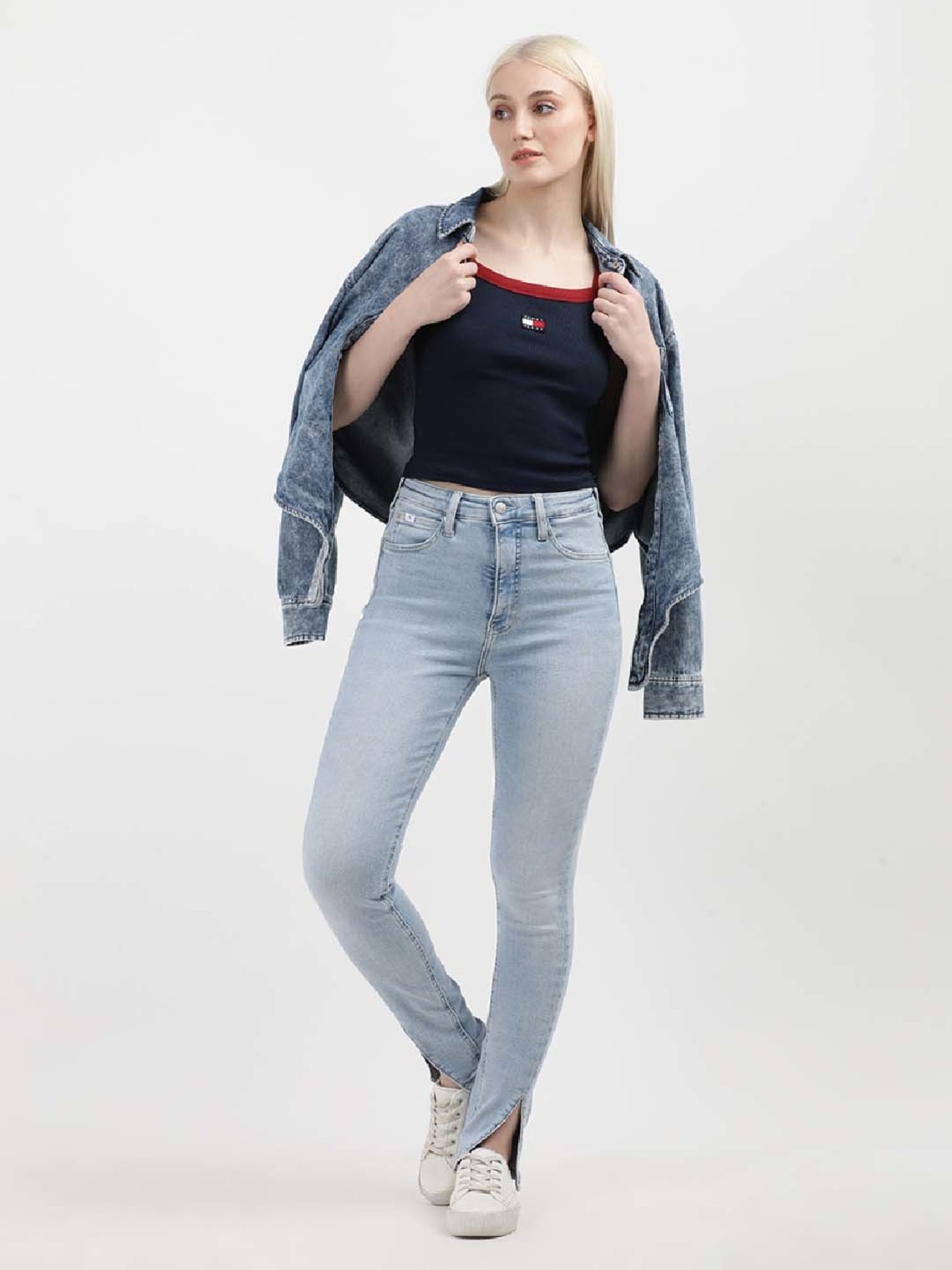 TOMMY HILFIGER Navy Cotton Logo Patch Work Top