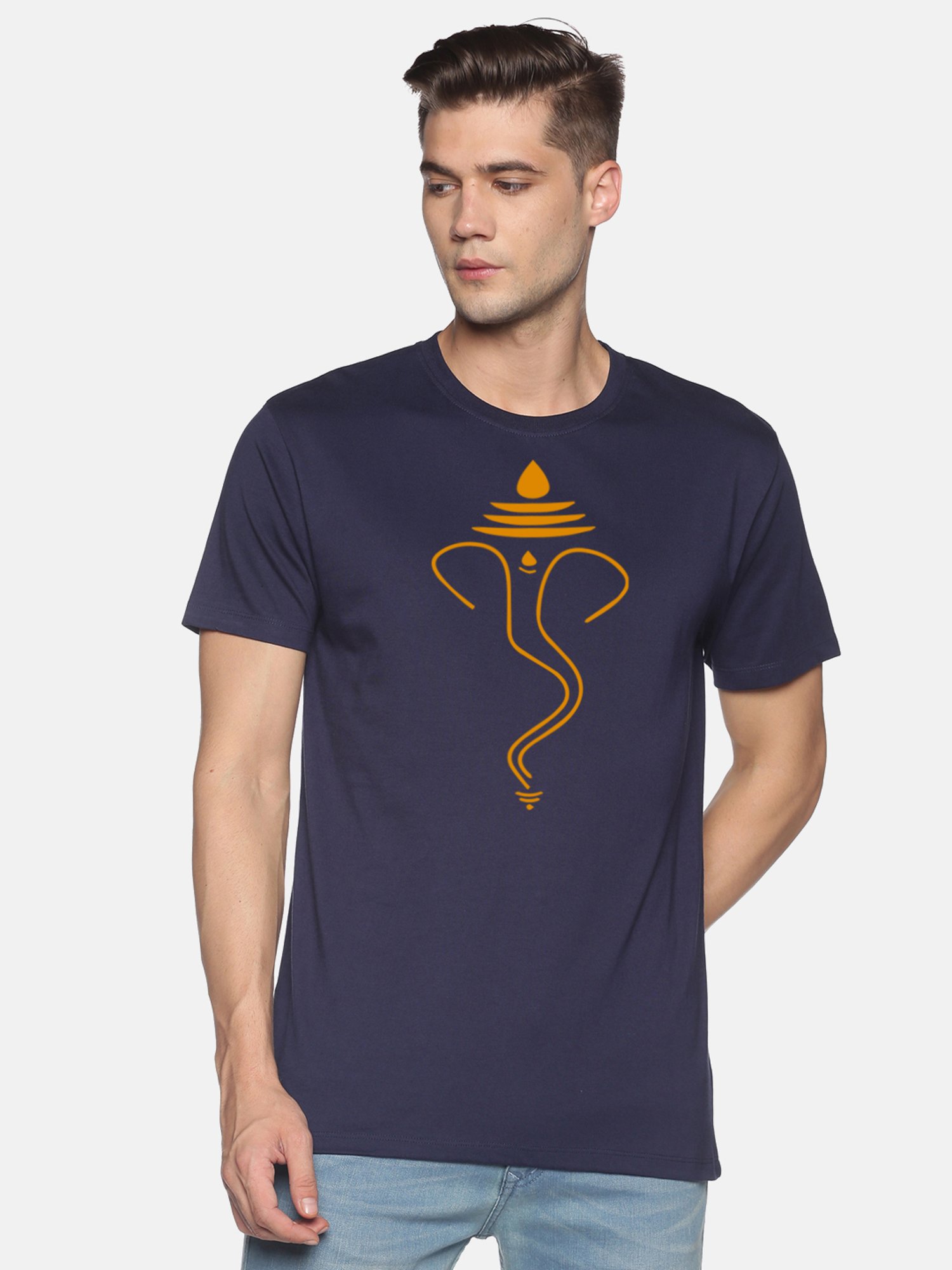 BLACK RADIO Navy Slim Fit Printed Cotton Crew T-Shirt