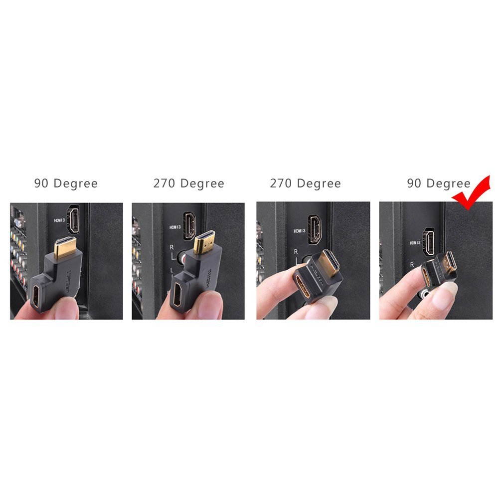 Ugreen HDMI 90 Degree Right Angle Adapter, Gold Plated High Speed HDMI Male to Female Connector Adapter 20109