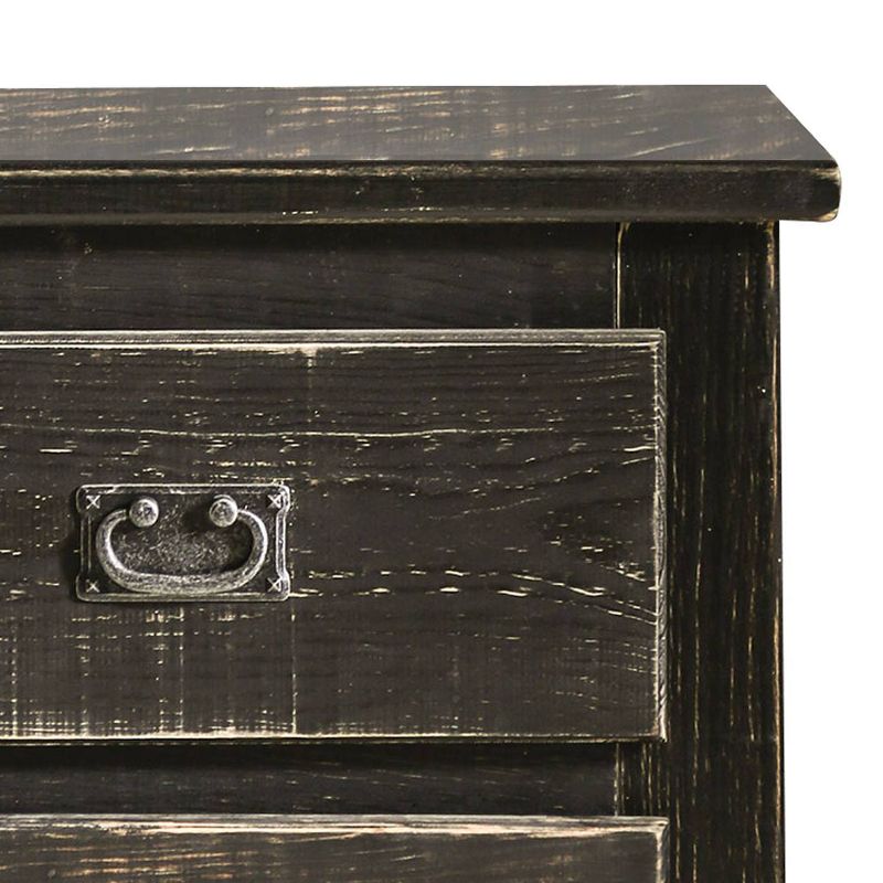 Plank Design 2 Drawer Wooden Nightstand with Bail Pulls Black - Benzara