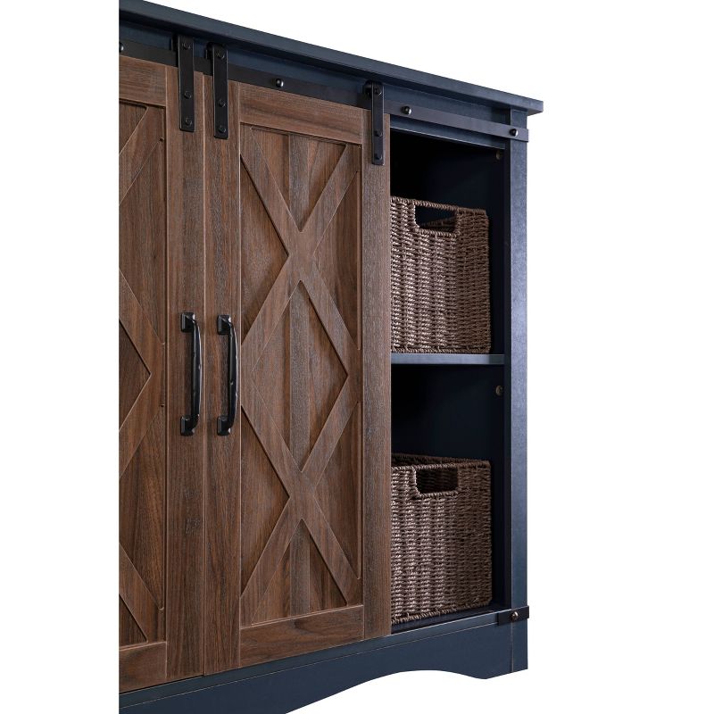 47" Barn Door Storage Accent Cabinet Navy - Home Essentials