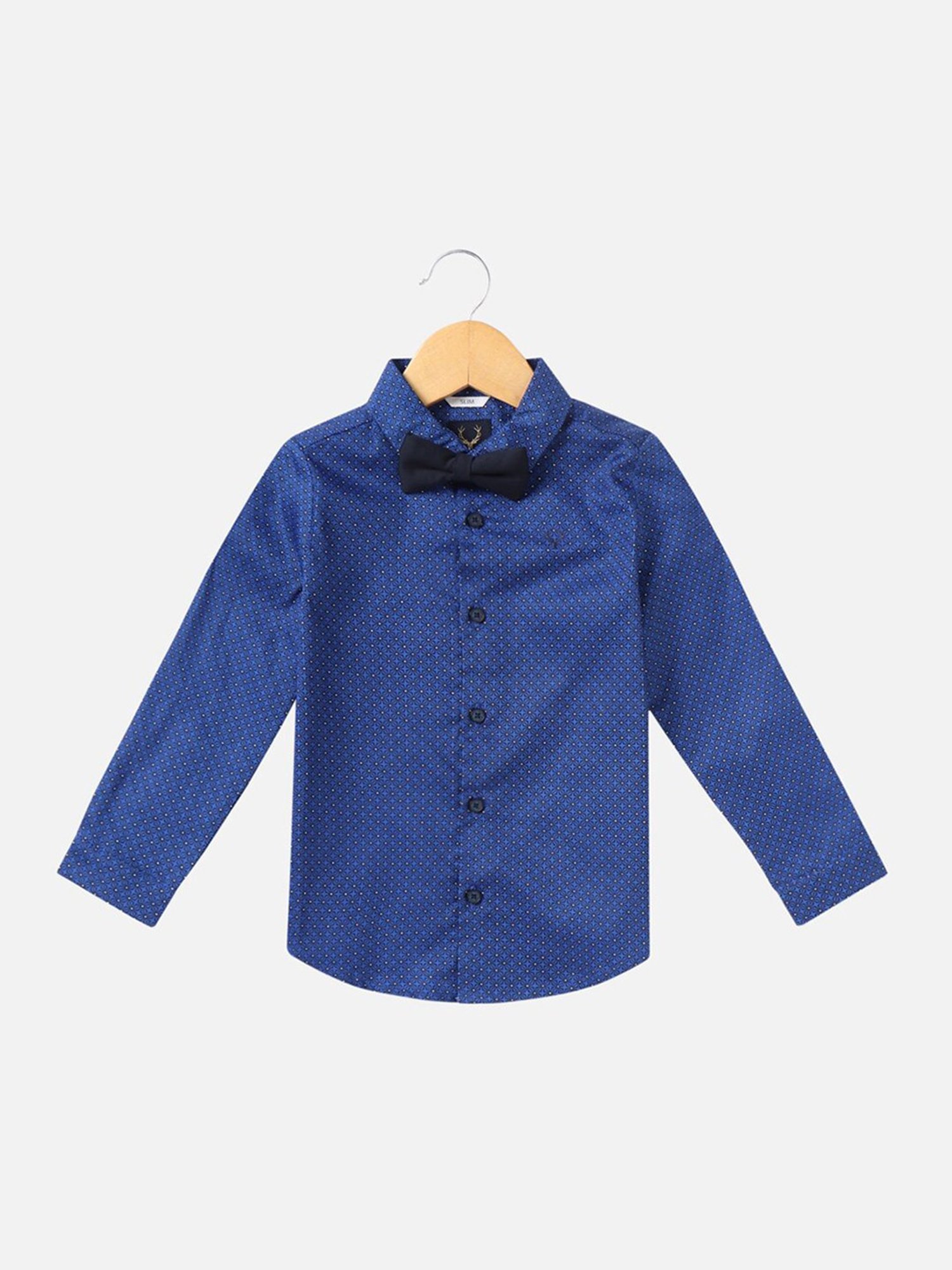 Allen Solly Junior Blue Printed Full Sleeves Shirt with Bow with Bow