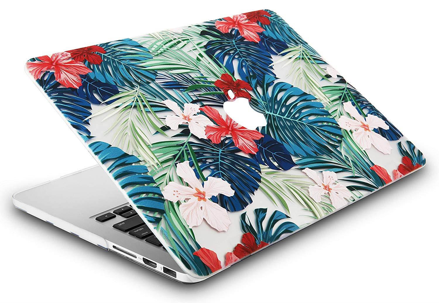 KEC Laptop Case for MacBook Pro 13" (2018/2017/2016) w/ Keyboard Cover Plastic Hard Shell A1989/A1706/A1708 Touch Bar (Palm Leaves Red Flower)
