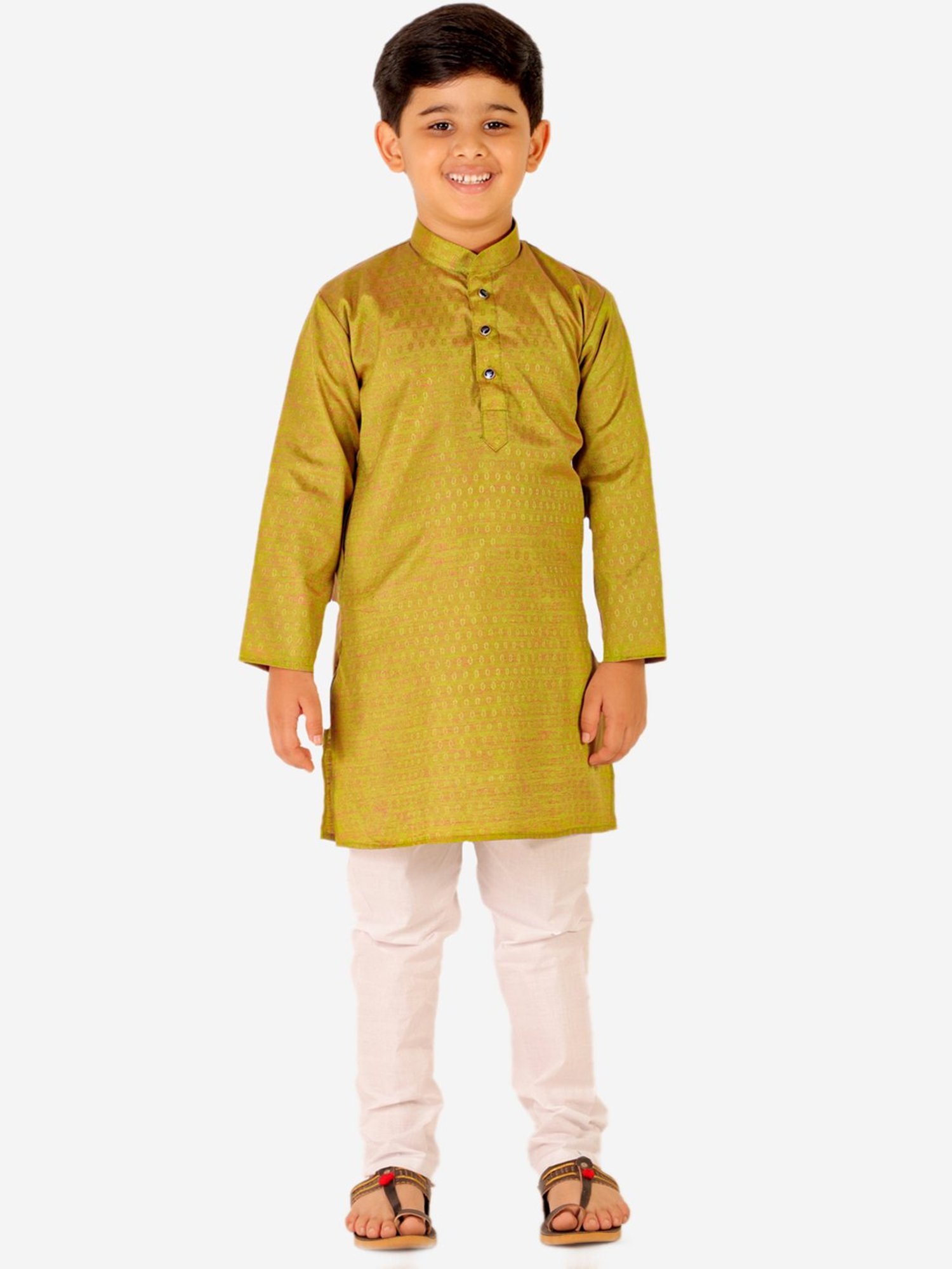 Pro-Ethic Style Developer Kids Olive & White Printed Full Sleeves Kurta with Pyjamas